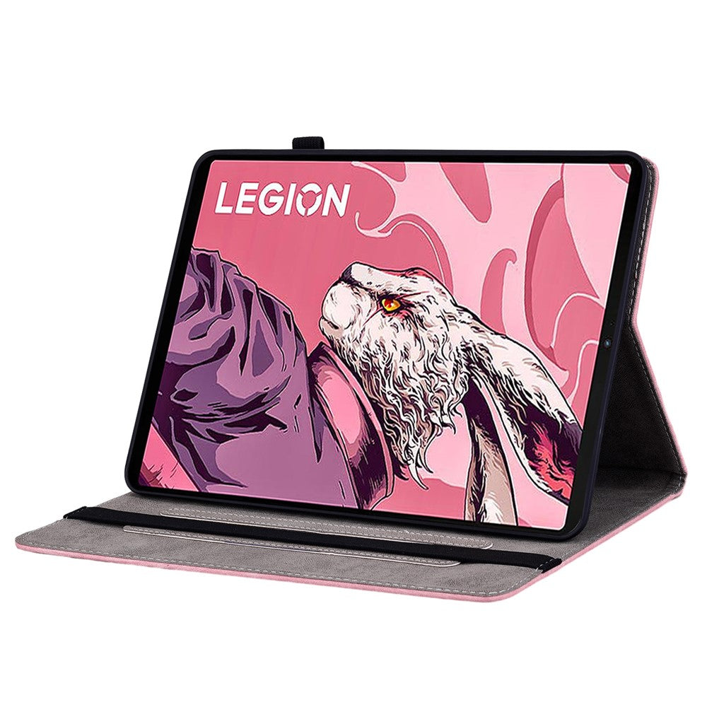 For Lenovo Legion Y700 (2023) / Tab Gen 2 Leather Case Butterfly Rose Imprint Card Slots Tablet Cover - Pink