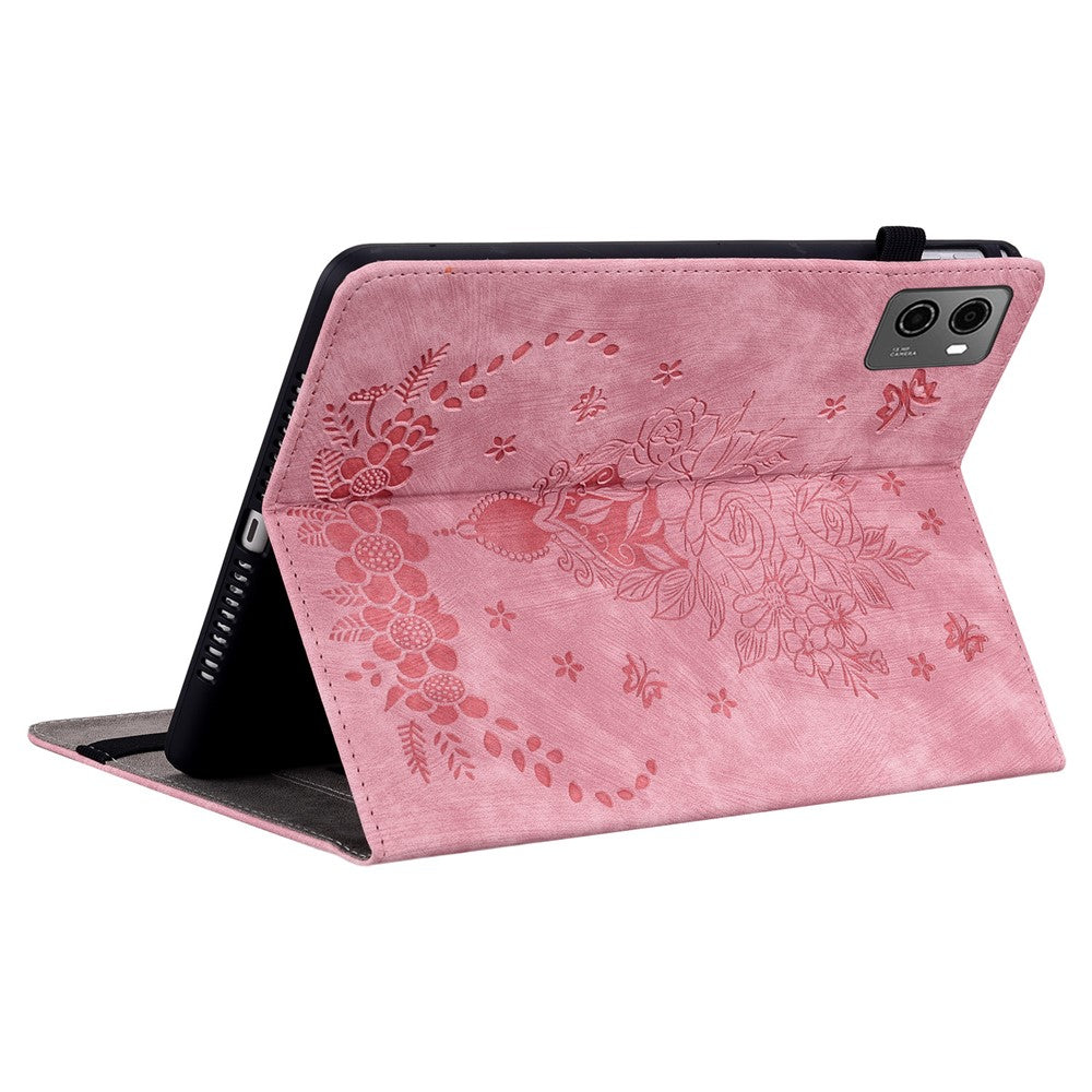 For Lenovo Legion Y700 (2023) / Tab Gen 2 Leather Case Butterfly Rose Imprint Card Slots Tablet Cover - Pink