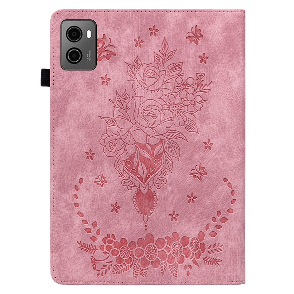 For Lenovo Legion Y700 (2023) / Tab Gen 2 Leather Case Butterfly Rose Imprint Card Slots Tablet Cover - Pink