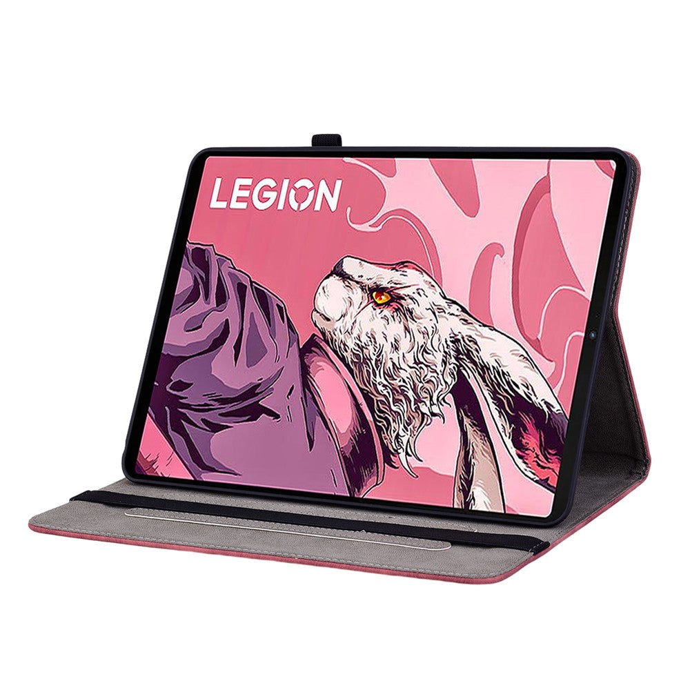 For Lenovo Legion Y700 (2023) / Tab Gen 2 Leather Case Butterfly Rose Imprint Card Slots Tablet Cover - Red