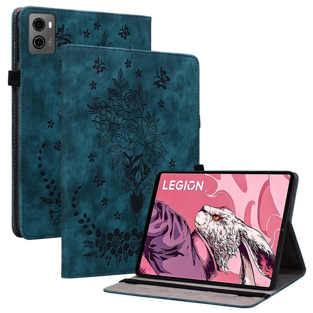 For Lenovo Legion Y700 (2023) / Tab Gen 2 Leather Case Butterfly Rose Imprint Card Slots Tablet Cover - Blue