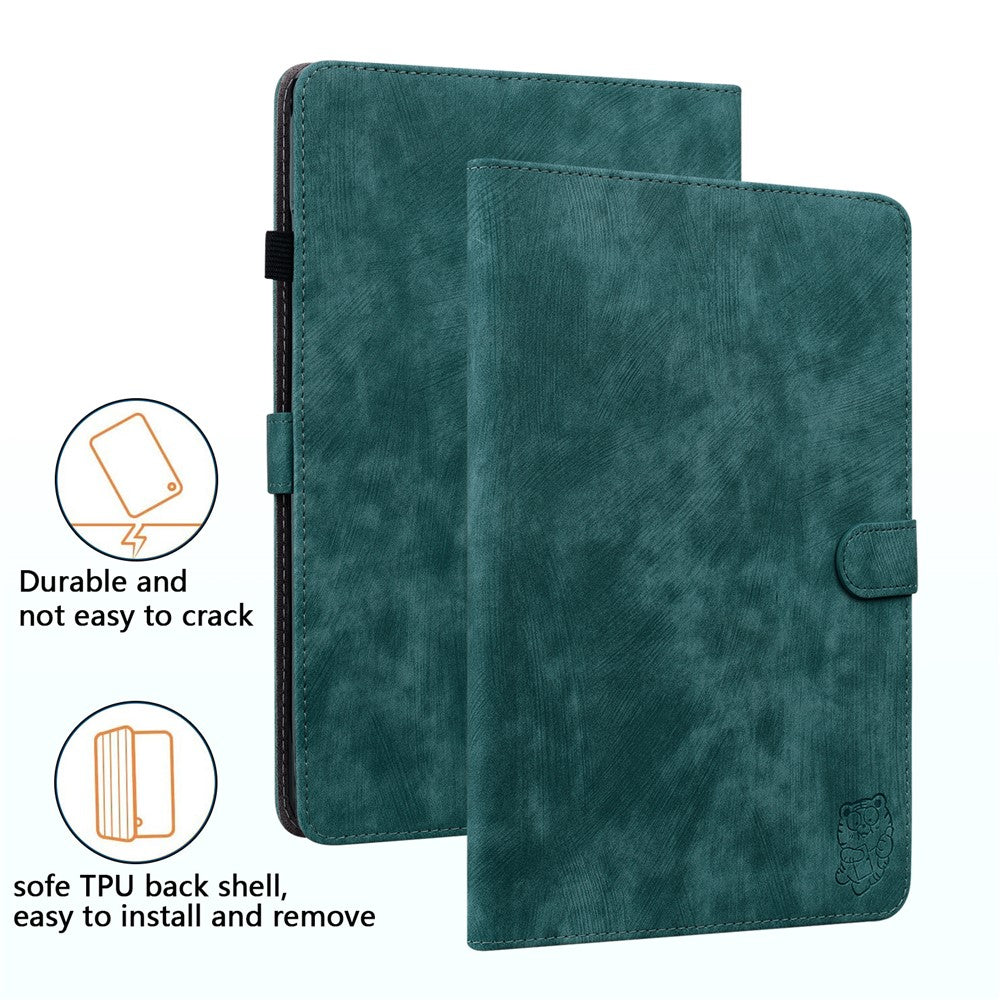 For Lenovo Tab P12 Leather Case Cute Tiger Imprinted PU Leather Card Holder Tablet Cover - Green