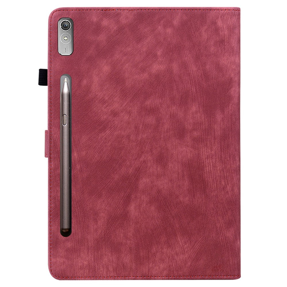 For Lenovo Tab P12 Leather Case Cute Tiger Imprinted PU Leather Card Holder Tablet Cover - Red