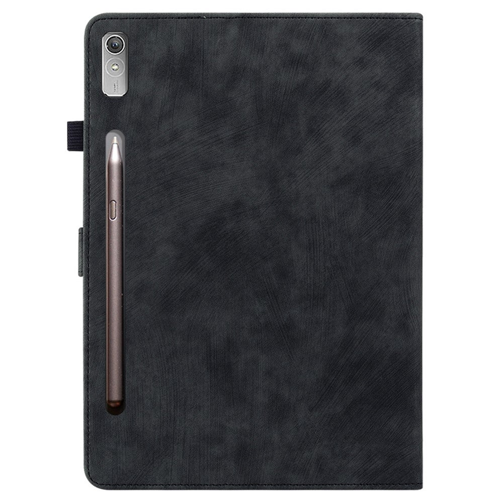 For Lenovo Tab P12 Leather Case Cute Tiger Imprinted PU Leather Card Holder Tablet Cover - Black