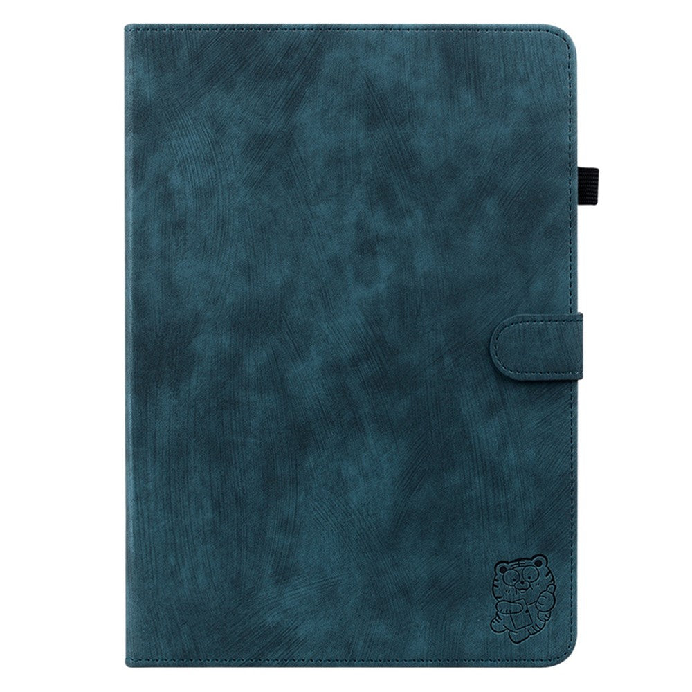 For Lenovo Tab P12 Leather Case Cute Tiger Imprinted PU Leather Card Holder Tablet Cover - Dark Blue