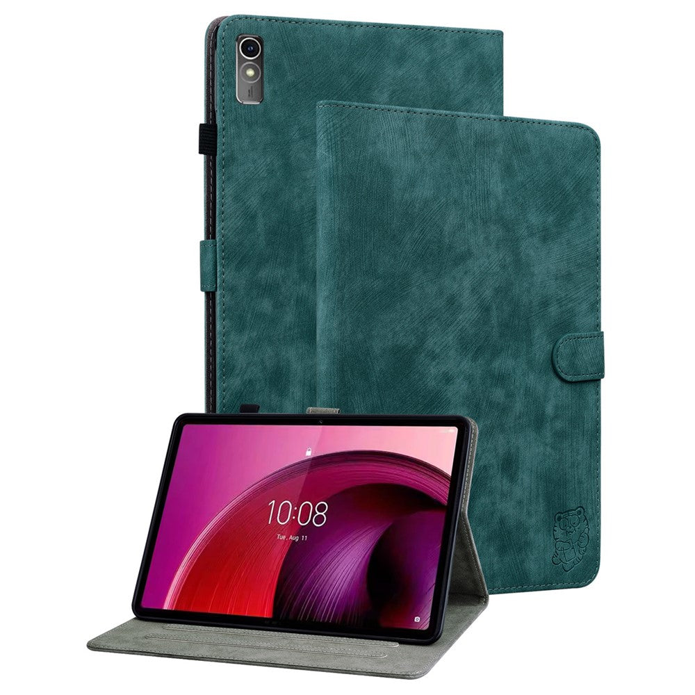 For Lenovo Tab M10 5G Anti-drop Case Imprinted PU Leather Card Holder Tablet Cover - Green