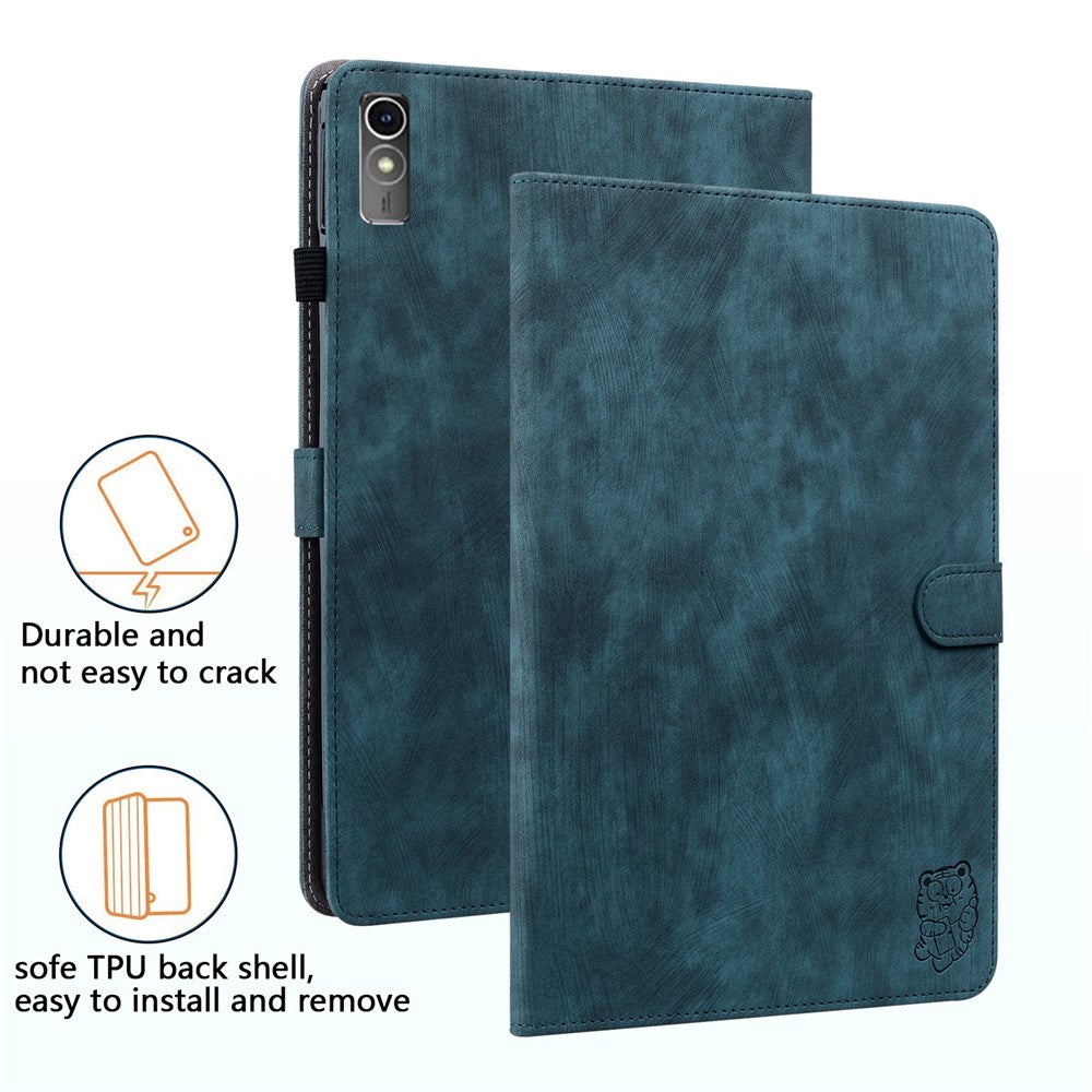 For Lenovo Tab M10 5G Anti-drop Case Imprinted PU Leather Card Holder Tablet Cover - Dark Blue