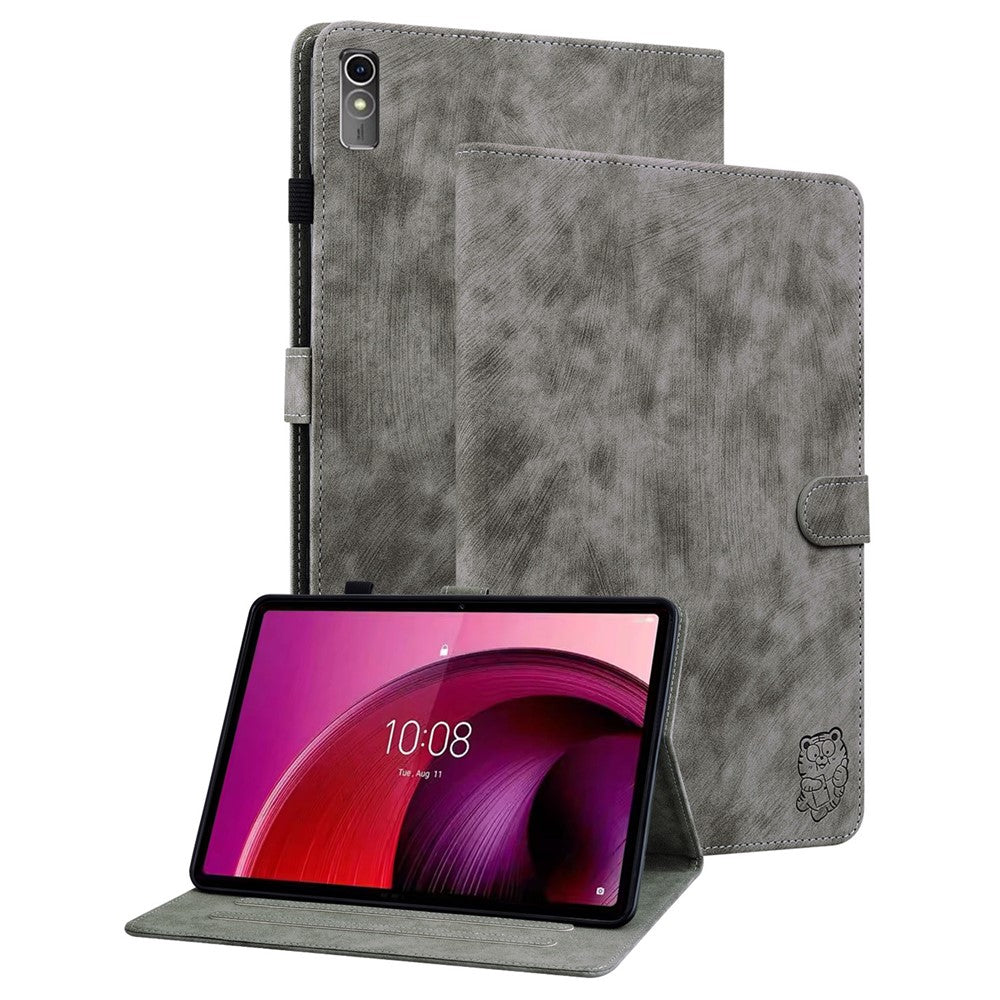 For Lenovo Tab M10 5G Anti-drop Case Imprinted PU Leather Card Holder Tablet Cover - Grey