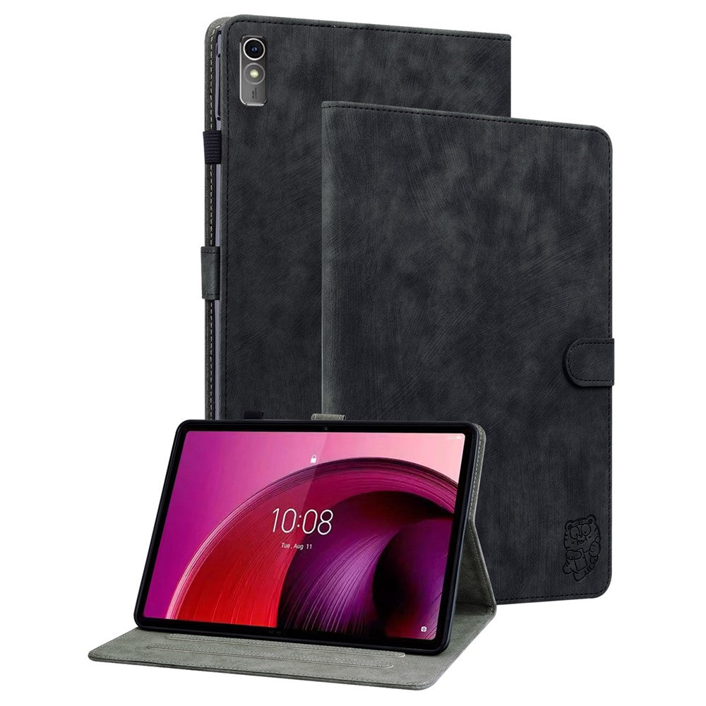 For Lenovo Tab M10 5G Anti-drop Case Imprinted PU Leather Card Holder Tablet Cover - Black