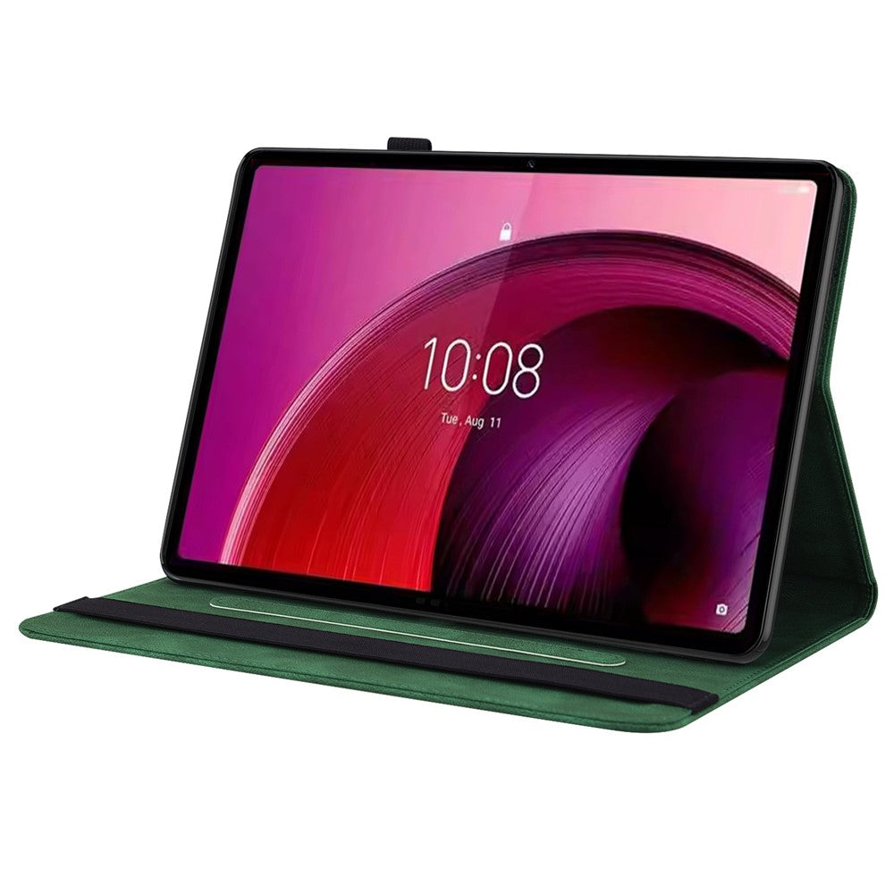 For Lenovo Tab M10 5G PU Leather Case Stand Card Holder Imprinted Tablet Cover - Green