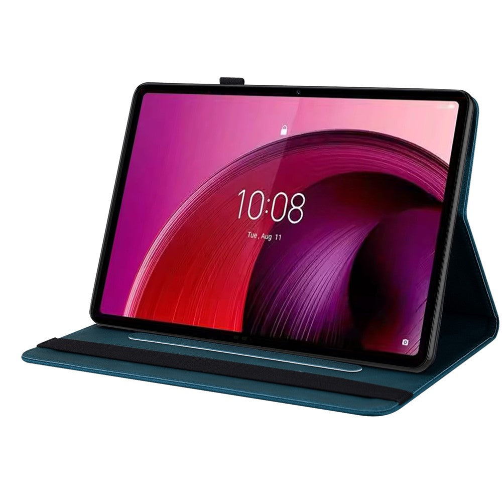 For Lenovo Tab M10 5G PU Leather Case Stand Card Holder Imprinted Tablet Cover - Dark Blue