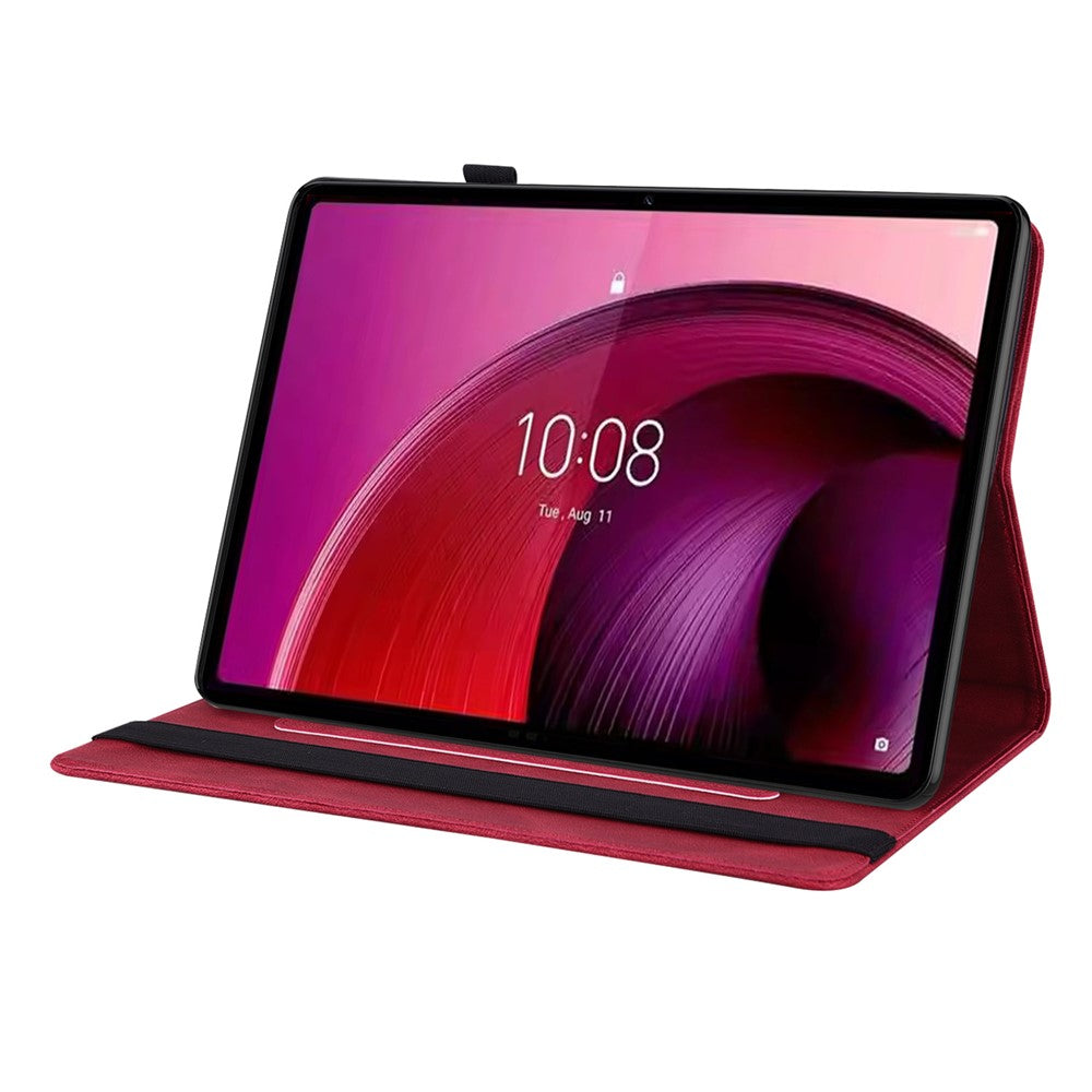 For Lenovo Tab M10 5G PU Leather Case Stand Card Holder Imprinted Tablet Cover - Red