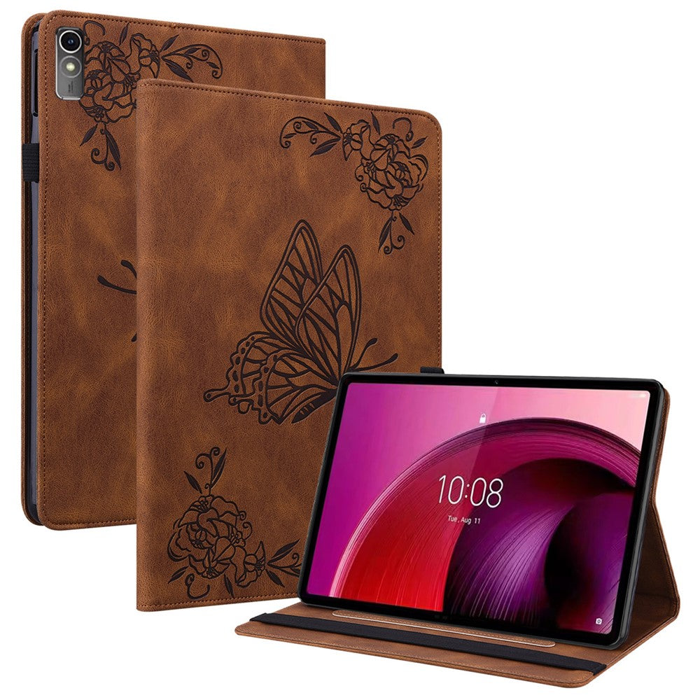 For Lenovo Tab M10 5G PU Leather Case Stand Card Holder Imprinted Tablet Cover - Brown