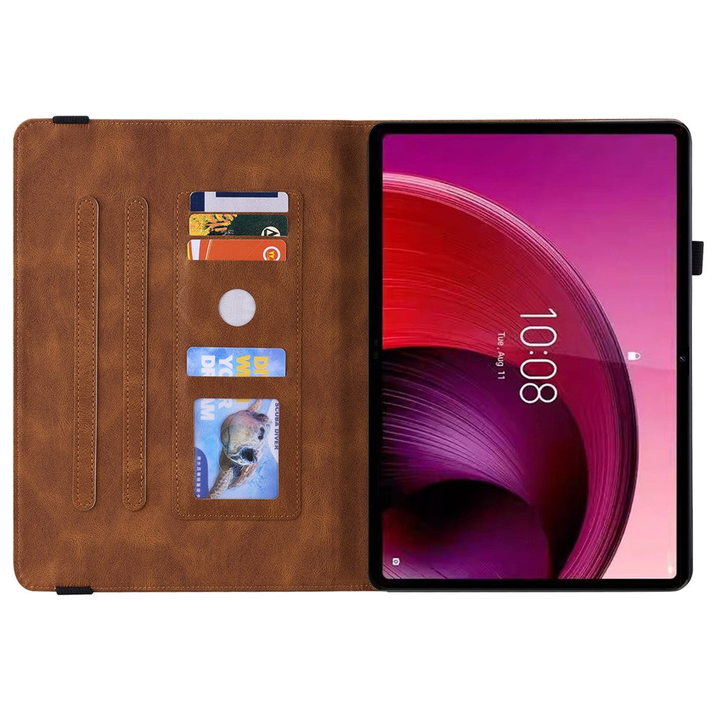 For Lenovo Tab M10 5G PU Leather Case Stand Card Holder Imprinted Tablet Cover - Brown