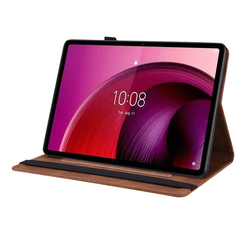 For Lenovo Tab M10 5G PU Leather Case Stand Card Holder Imprinted Tablet Cover - Brown