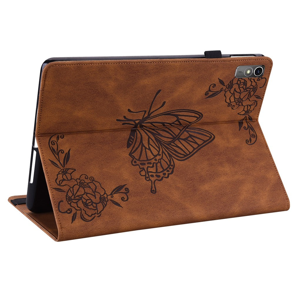 For Lenovo Tab M10 5G PU Leather Case Stand Card Holder Imprinted Tablet Cover - Brown