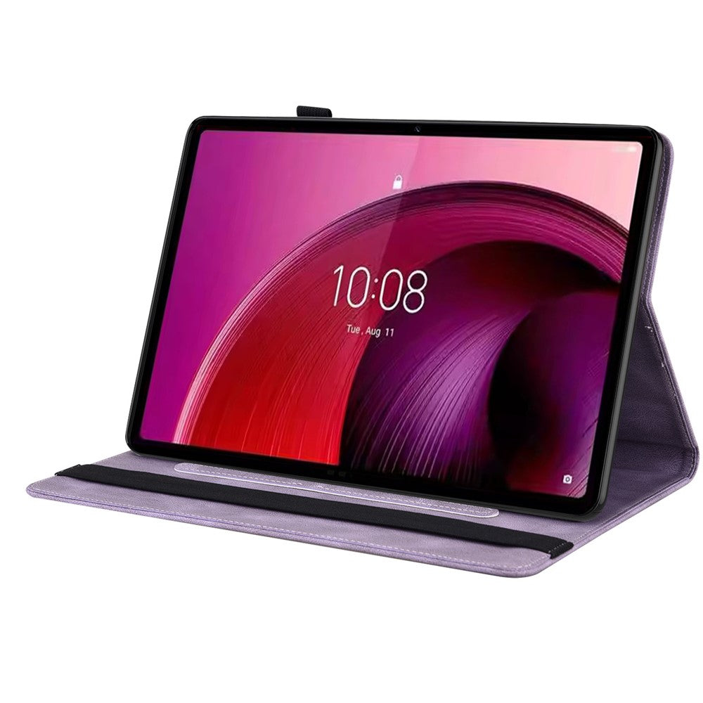 For Lenovo Tab M10 5G PU Leather Case Stand Card Holder Imprinted Tablet Cover - Purple