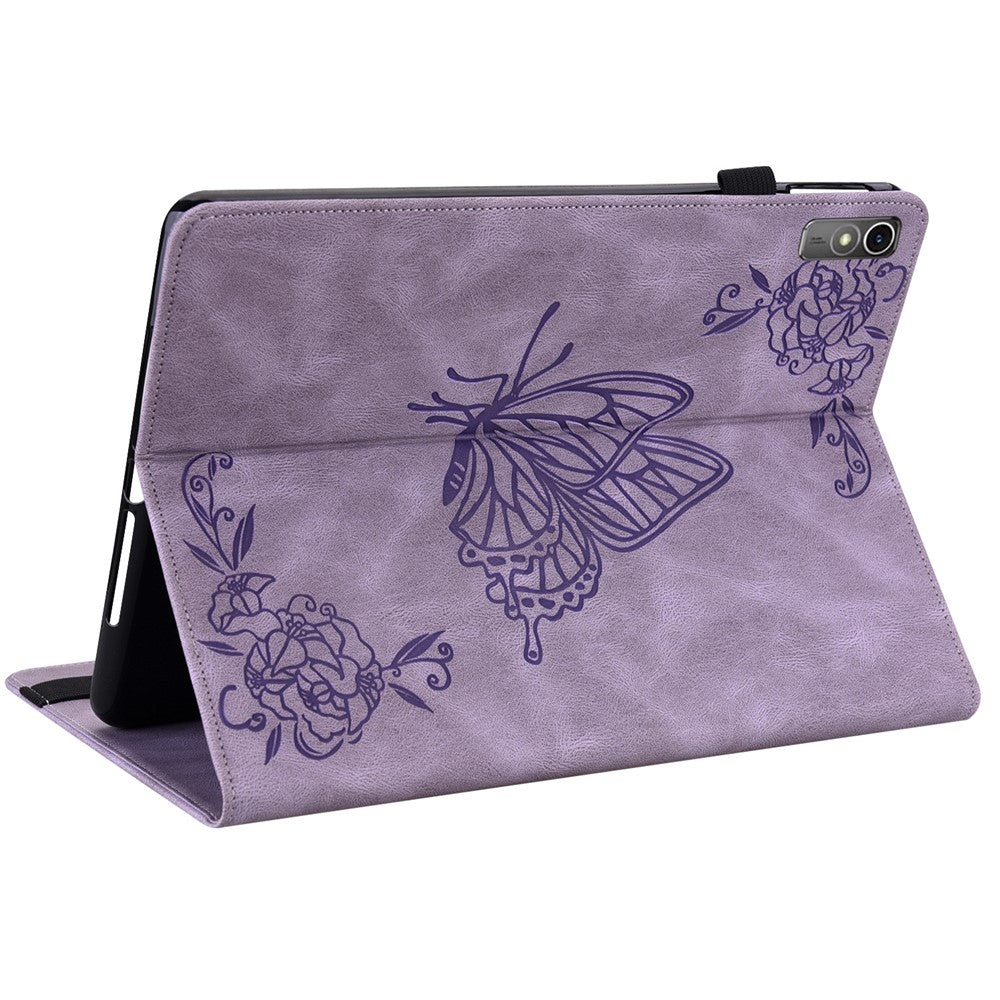 For Lenovo Tab M10 5G PU Leather Case Stand Card Holder Imprinted Tablet Cover - Purple