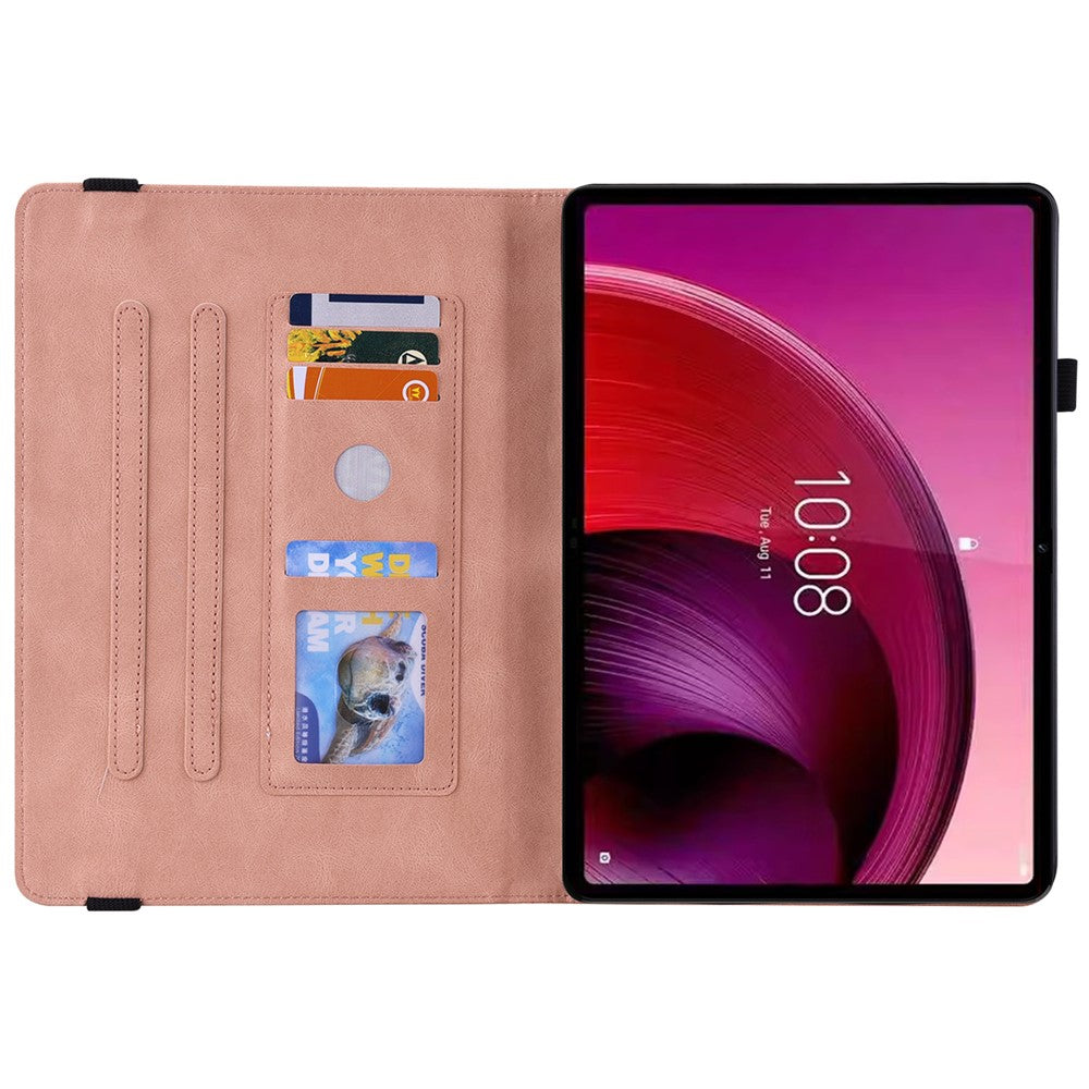 For Lenovo Tab M10 5G PU Leather Case Stand Card Holder Imprinted Tablet Cover - Pink