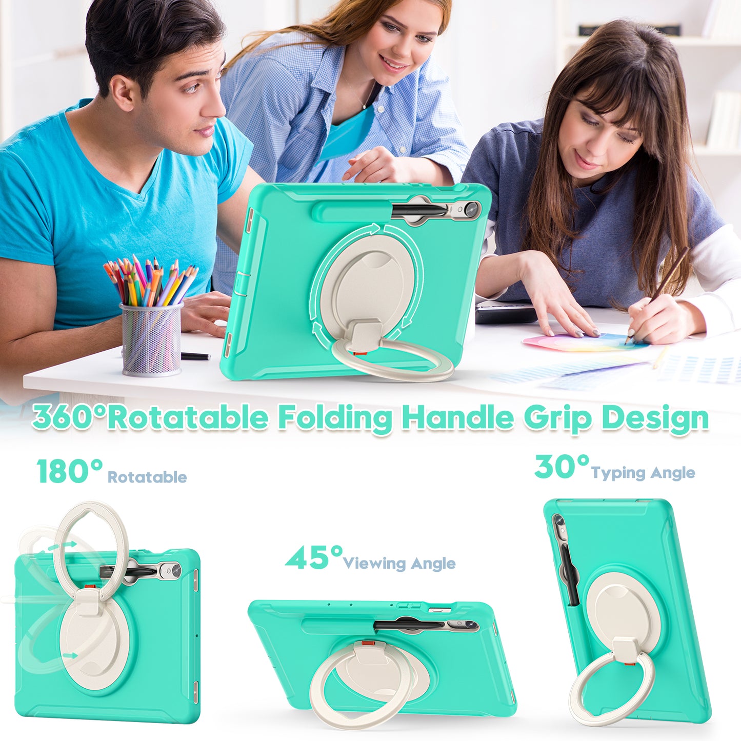 For Samsung Galaxy Tab S9 FE / S7 T870 / S8 X700 / S9 X710 Case Kickstand Tablet Cover with Pen Slot - Mint Green