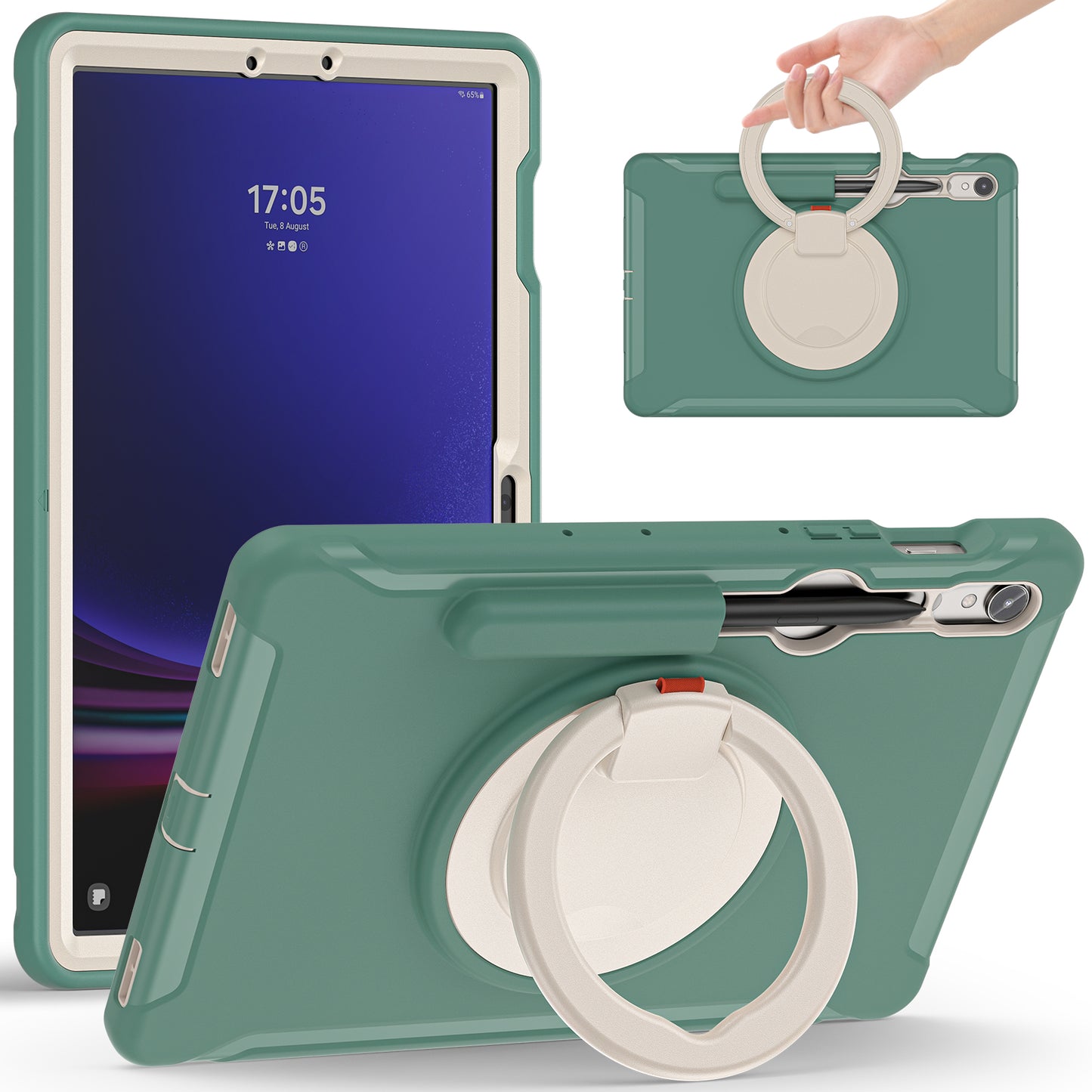 For Samsung Galaxy Tab S9 FE / S7 T870 / S8 X700 / S9 X710 Case Kickstand Tablet Cover with Pen Slot - Emerald Green