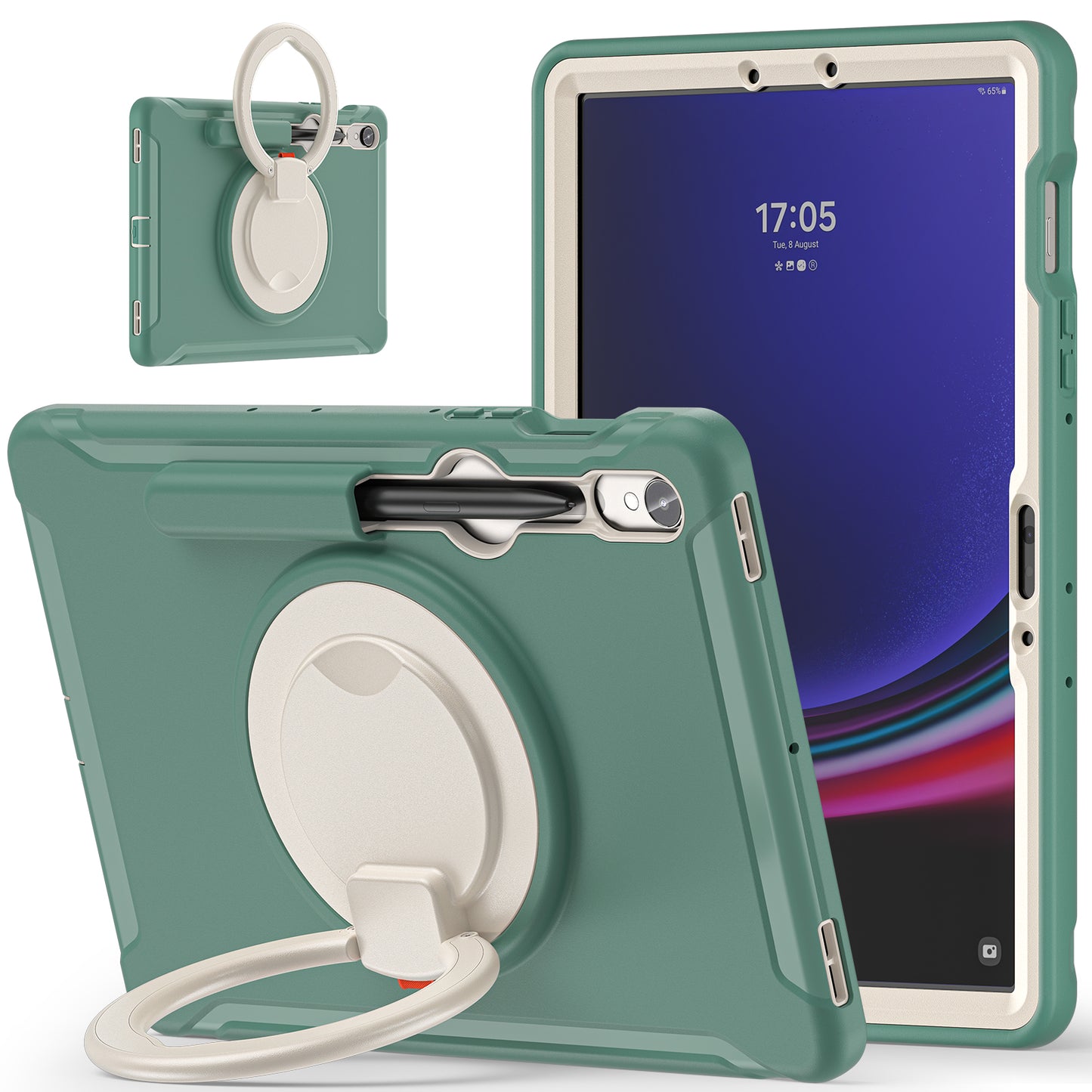 For Samsung Galaxy Tab S9 FE / S7 T870 / S8 X700 / S9 X710 Case Kickstand Tablet Cover with Pen Slot - Emerald Green