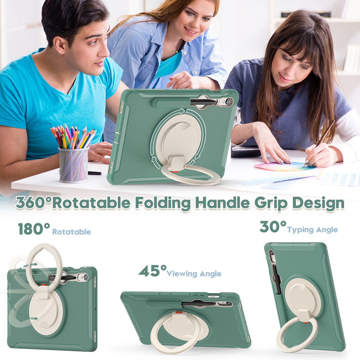 For Samsung Galaxy Tab S9 FE / S7 T870 / S8 X700 / S9 X710 Case Kickstand Tablet Cover with Pen Slot - Emerald Green