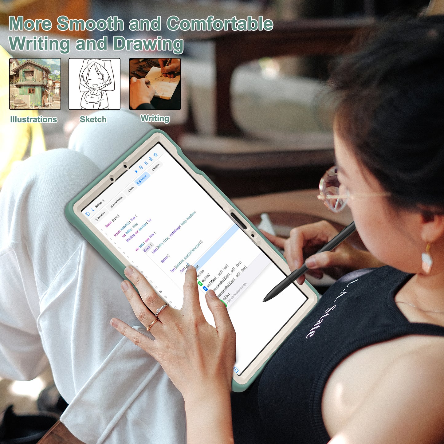 For Samsung Galaxy Tab S9 FE / S7 T870 / S8 X700 / S9 X710 Case Kickstand Tablet Cover with Pen Slot - Emerald Green