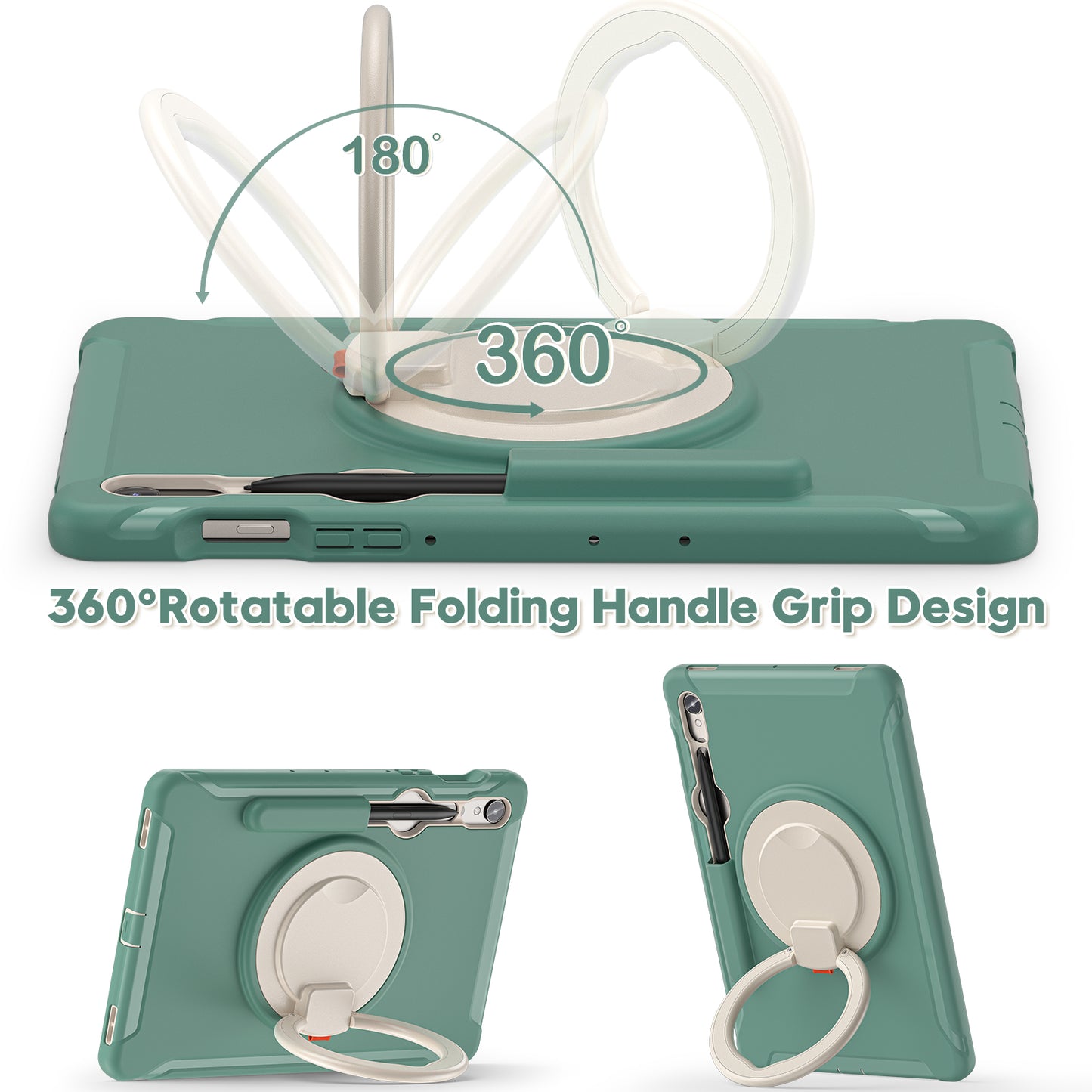 For Samsung Galaxy Tab S9 FE / S7 T870 / S8 X700 / S9 X710 Case Kickstand Tablet Cover with Pen Slot - Emerald Green