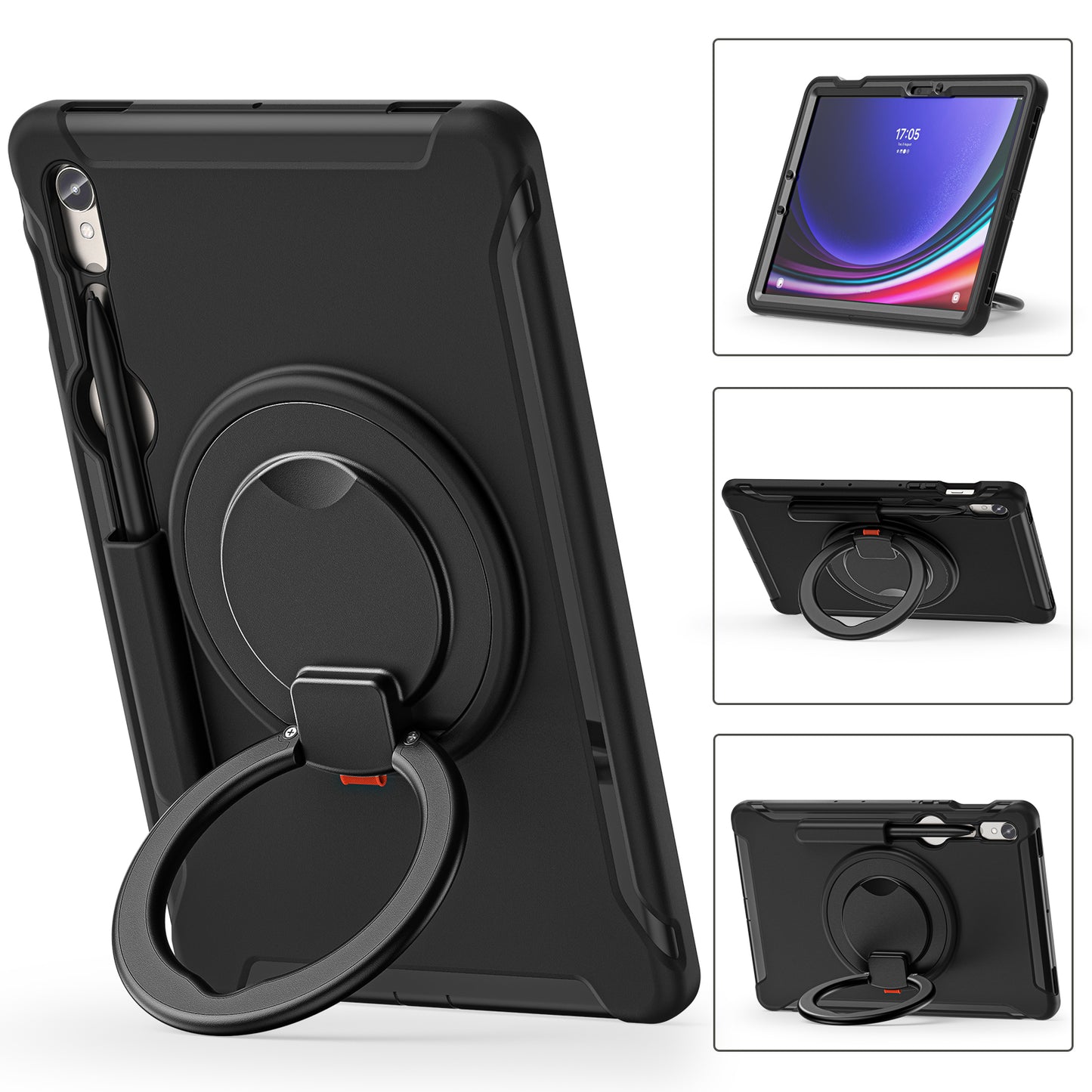 For Samsung Galaxy Tab S9 FE / S7 T870 / S8 X700 / S9 X710 Case Kickstand Tablet Cover with Pen Slot - Black