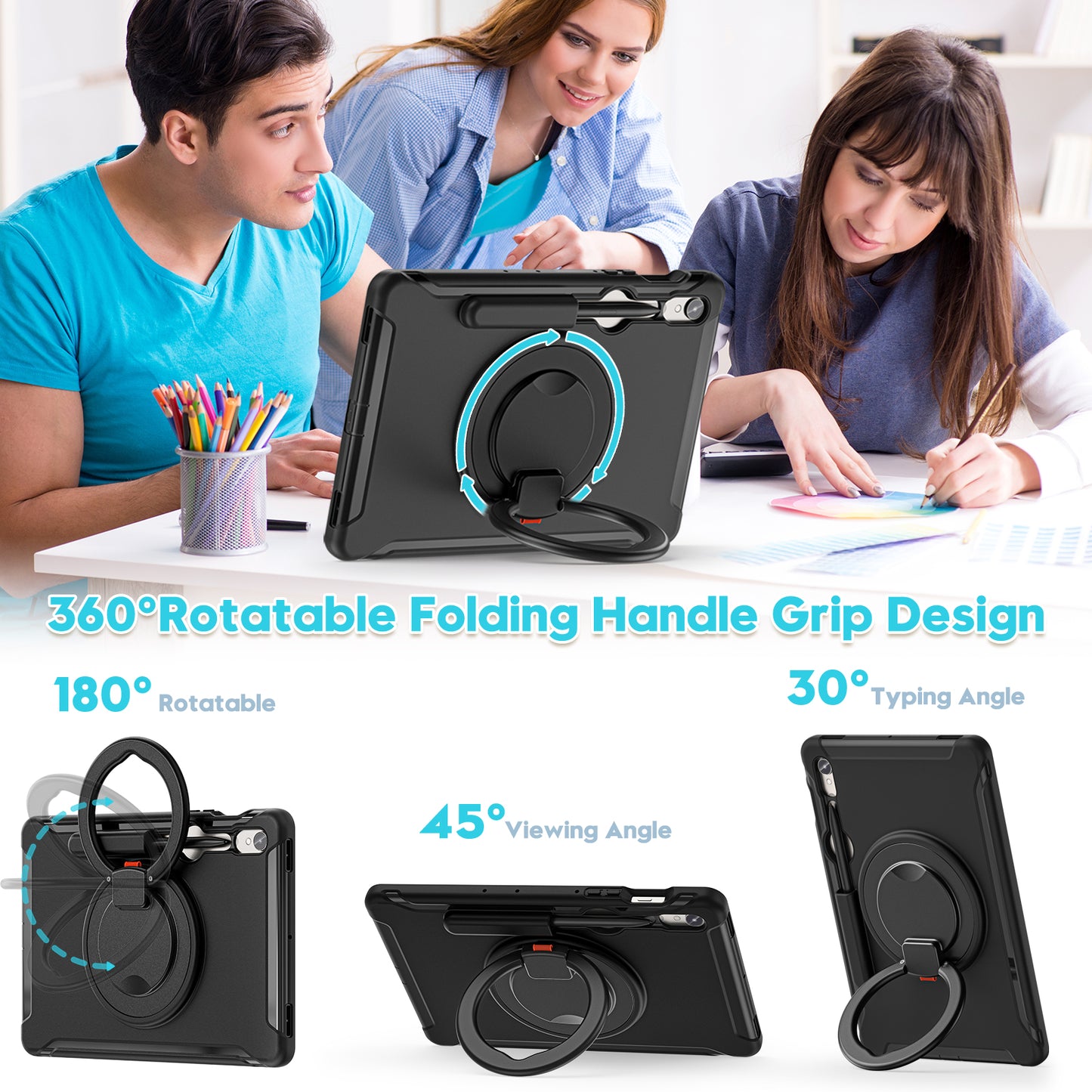 For Samsung Galaxy Tab S9 FE / S7 T870 / S8 X700 / S9 X710 Case Kickstand Tablet Cover with Pen Slot - Black