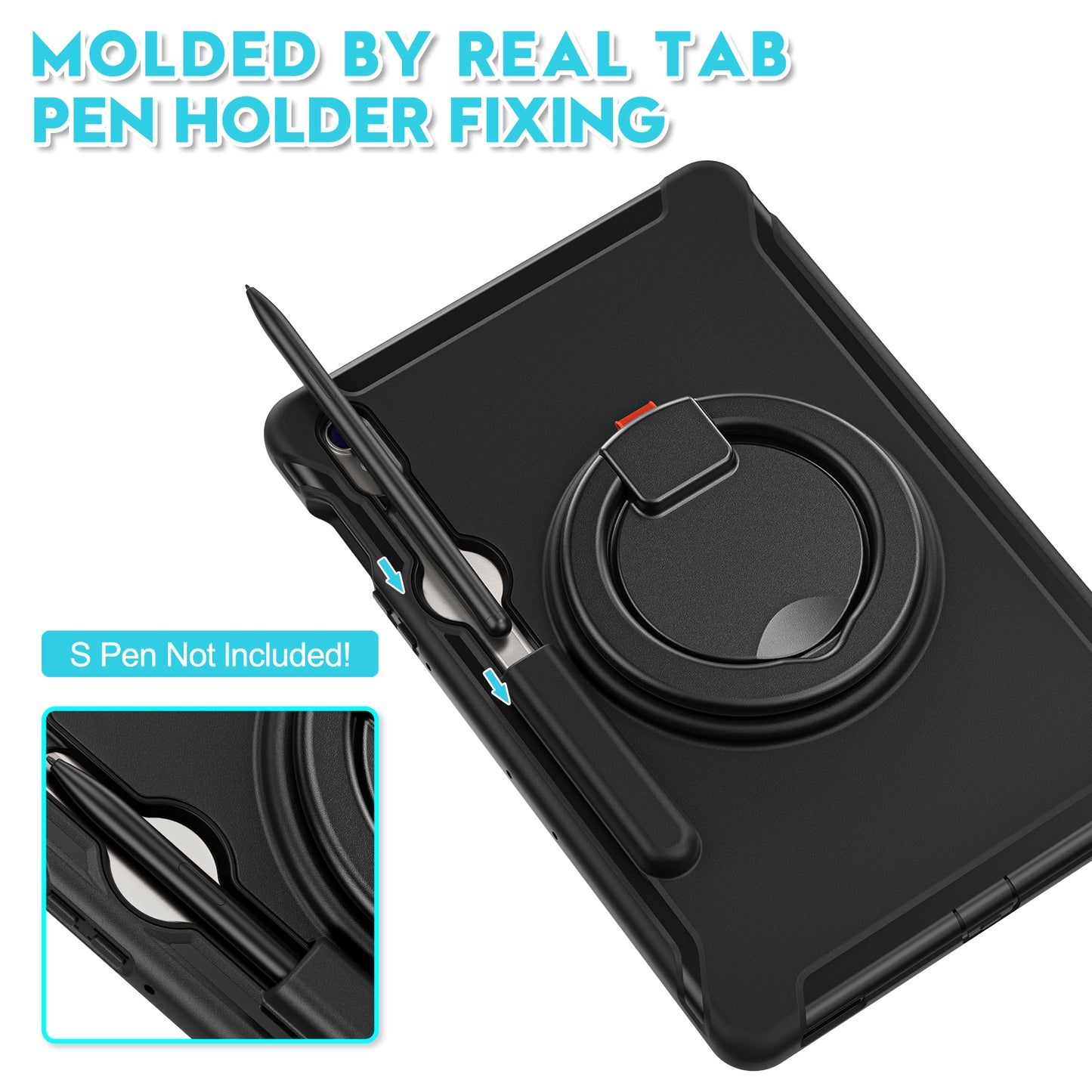 For Samsung Galaxy Tab S9 FE / S7 T870 / S8 X700 / S9 X710 Case Kickstand Tablet Cover with Pen Slot - Black