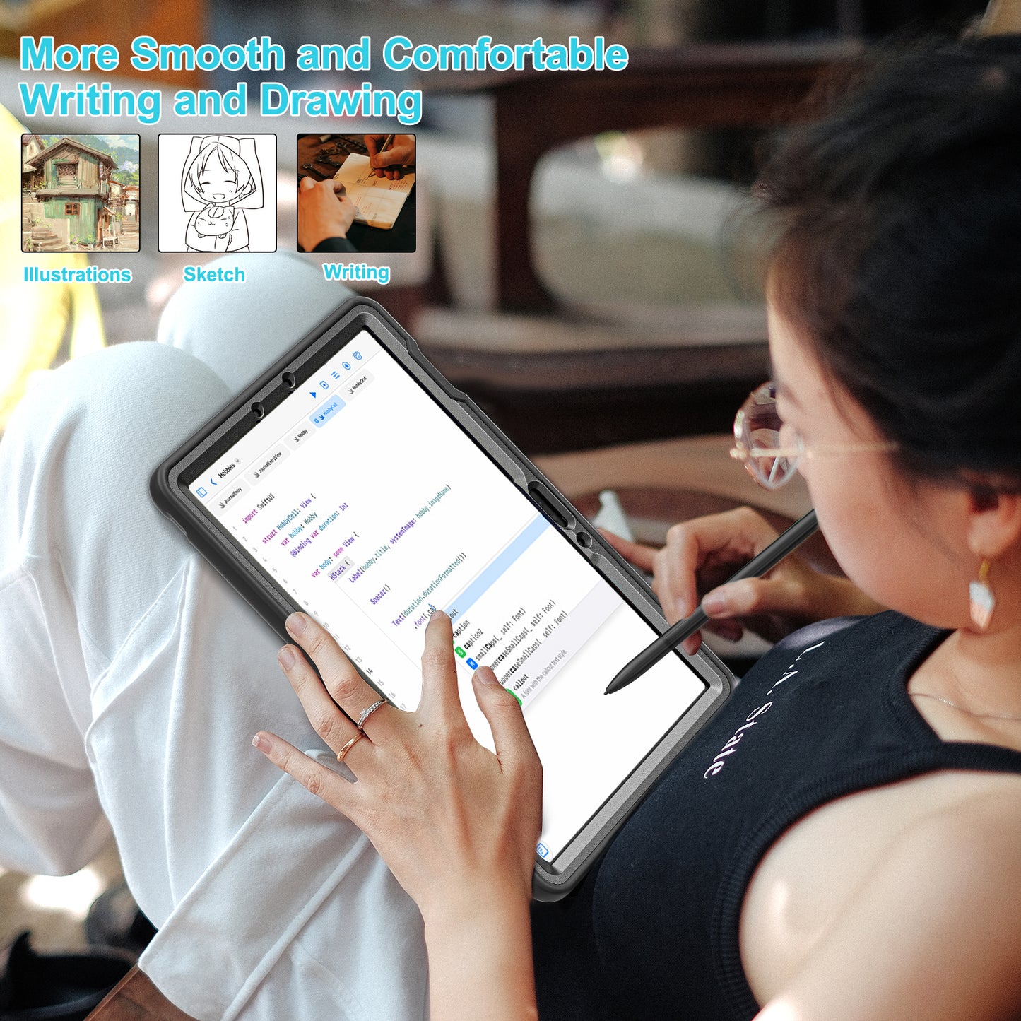 For Samsung Galaxy Tab S9 FE / S7 T870 / S8 X700 / S9 X710 Case Kickstand Tablet Cover with Pen Slot - Black