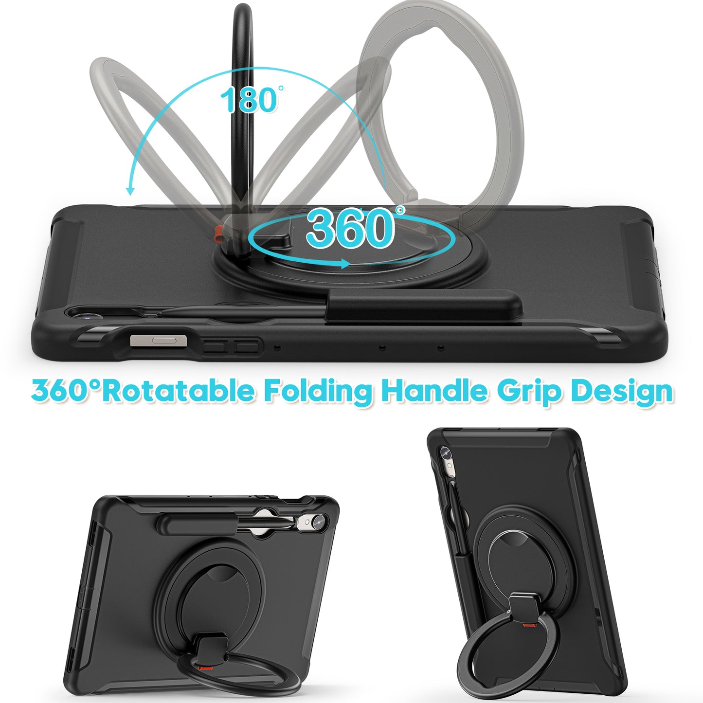 For Samsung Galaxy Tab S9 FE / S7 T870 / S8 X700 / S9 X710 Case Kickstand Tablet Cover with Pen Slot - Black