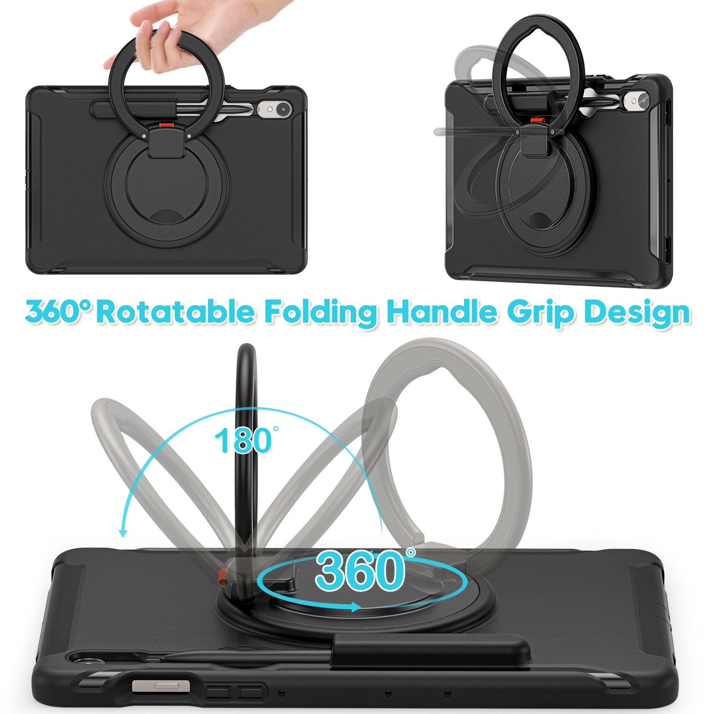 For Samsung Galaxy Tab S9 FE / S7 T870 / S8 X700 / S9 X710 Case Kickstand Tablet Cover with Pen Slot - Black