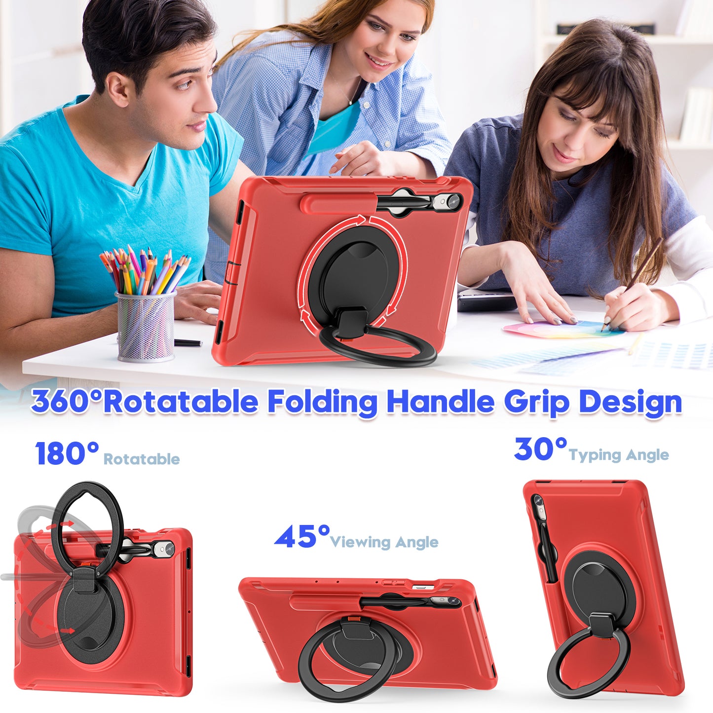 For Samsung Galaxy Tab S9 FE / S7 T870 / S8 X700 / S9 X710 Case Kickstand Tablet Cover with Pen Slot - Red