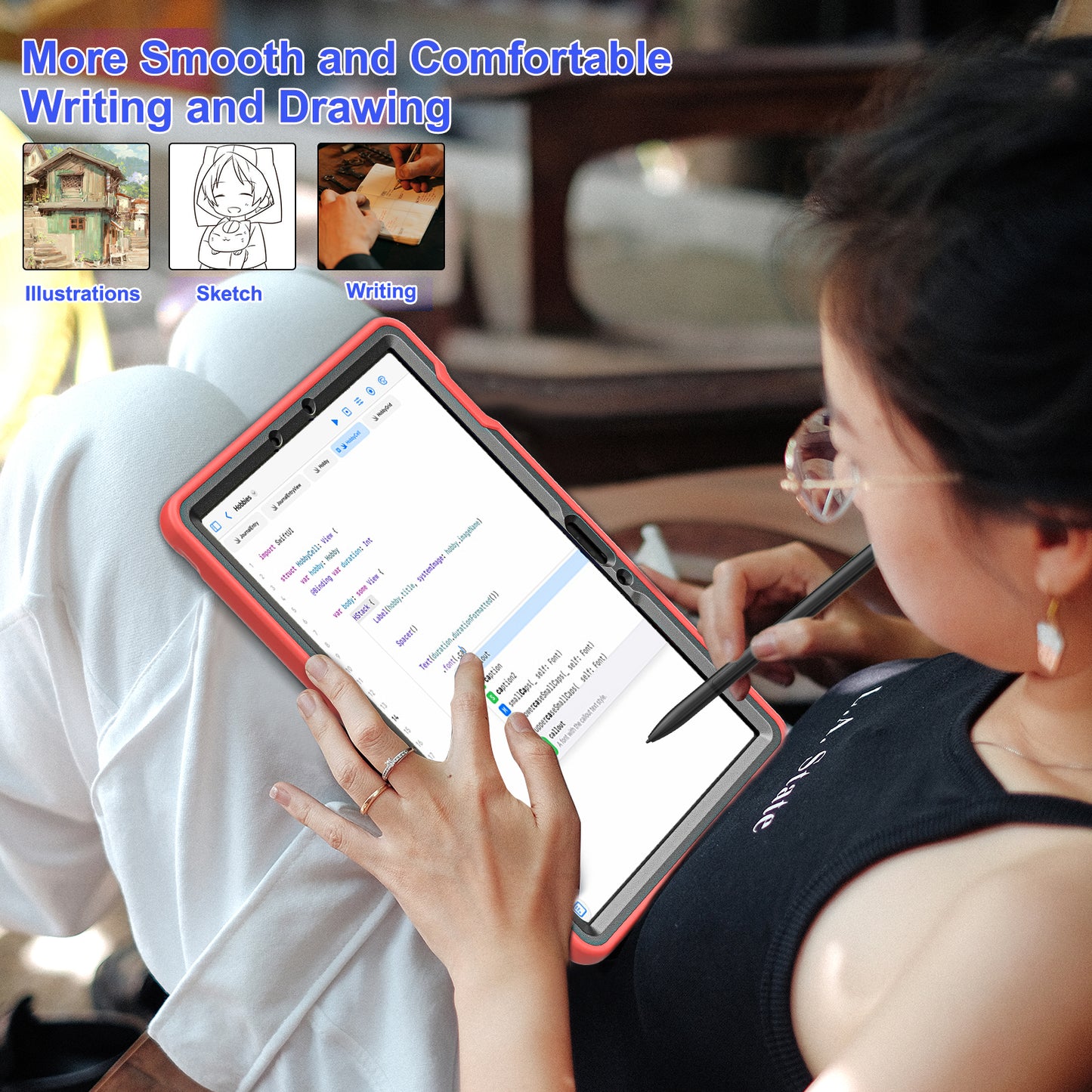 For Samsung Galaxy Tab S9 FE / S7 T870 / S8 X700 / S9 X710 Case Kickstand Tablet Cover with Pen Slot - Red