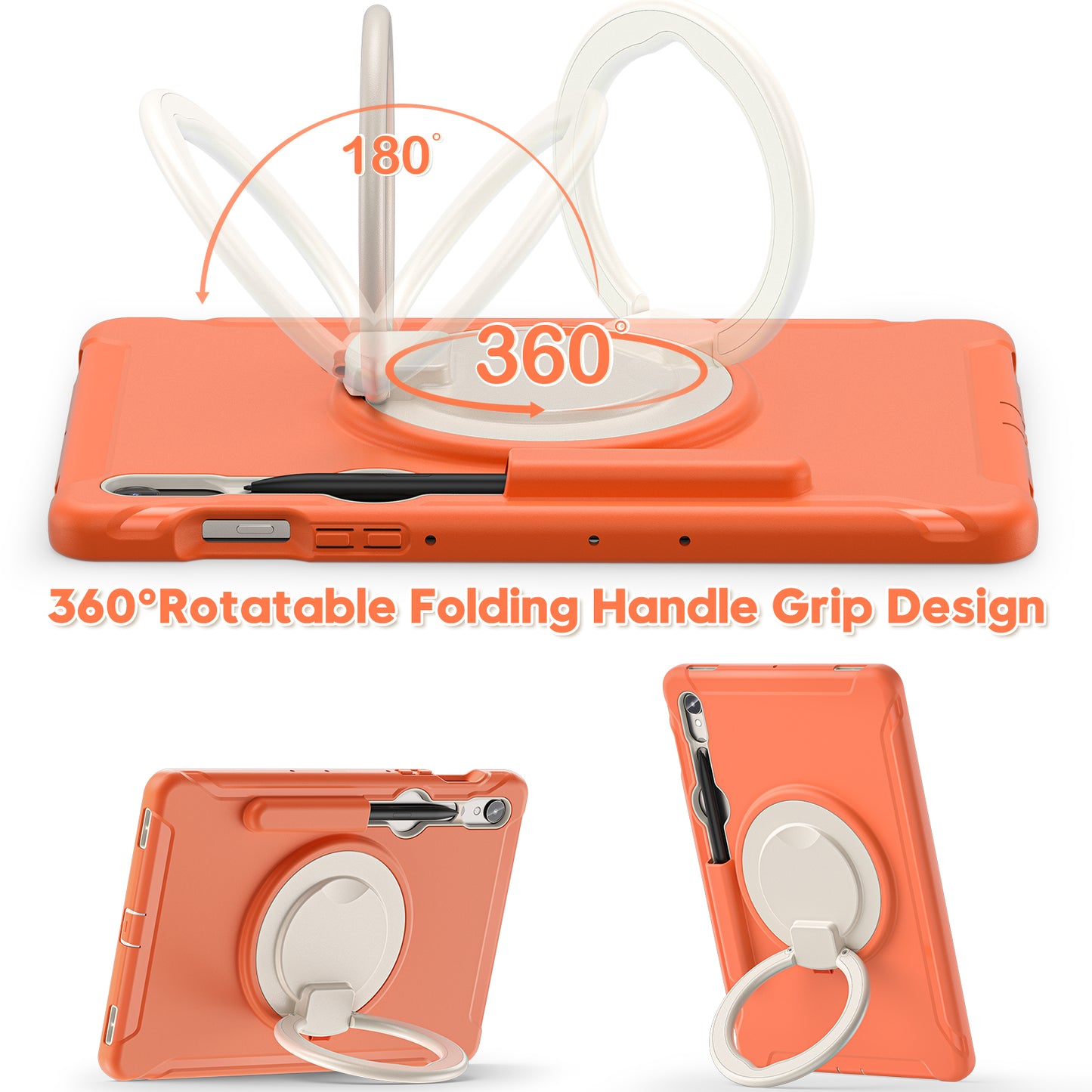 For Samsung Galaxy Tab S9 FE / S7 T870 / S8 X700 / S9 X710 Case Kickstand Tablet Cover with Pen Slot - Coral Orange