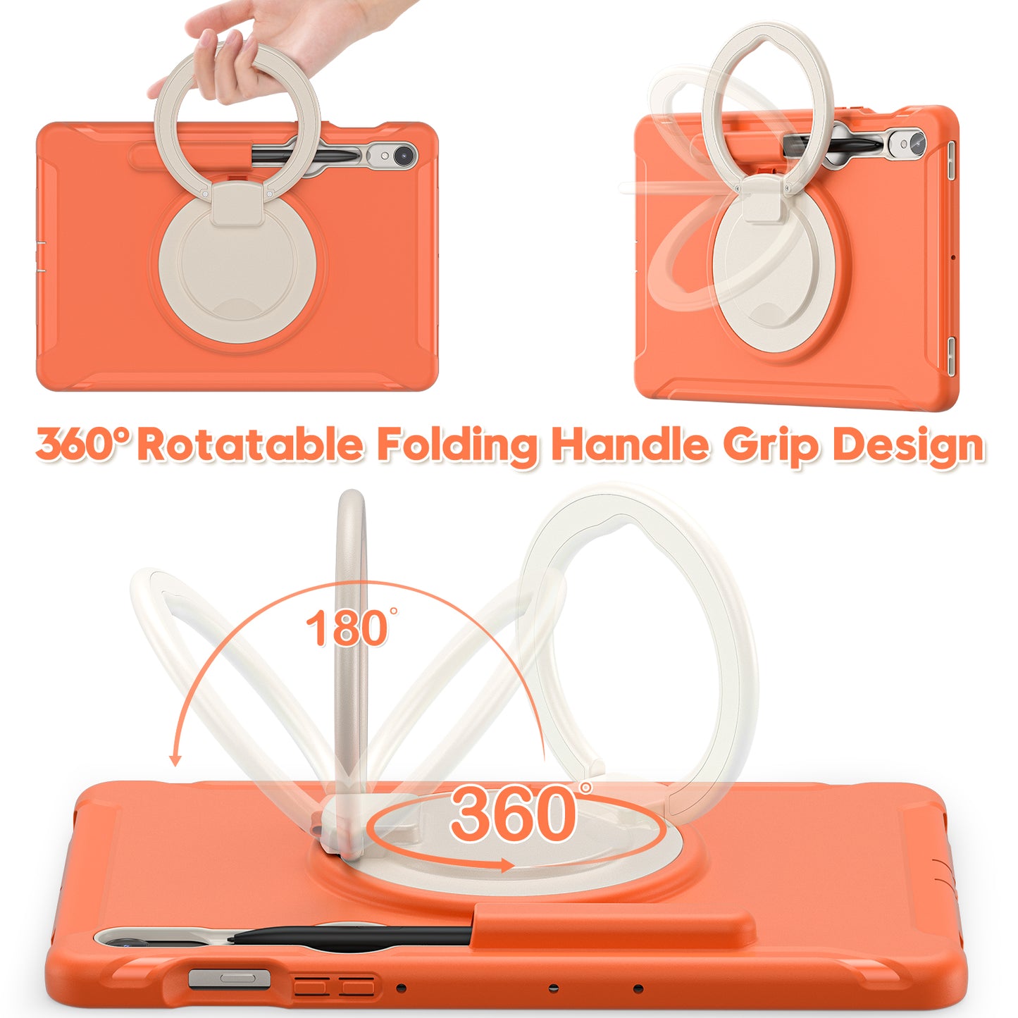 For Samsung Galaxy Tab S9 FE / S7 T870 / S8 X700 / S9 X710 Case Kickstand Tablet Cover with Pen Slot - Coral Orange