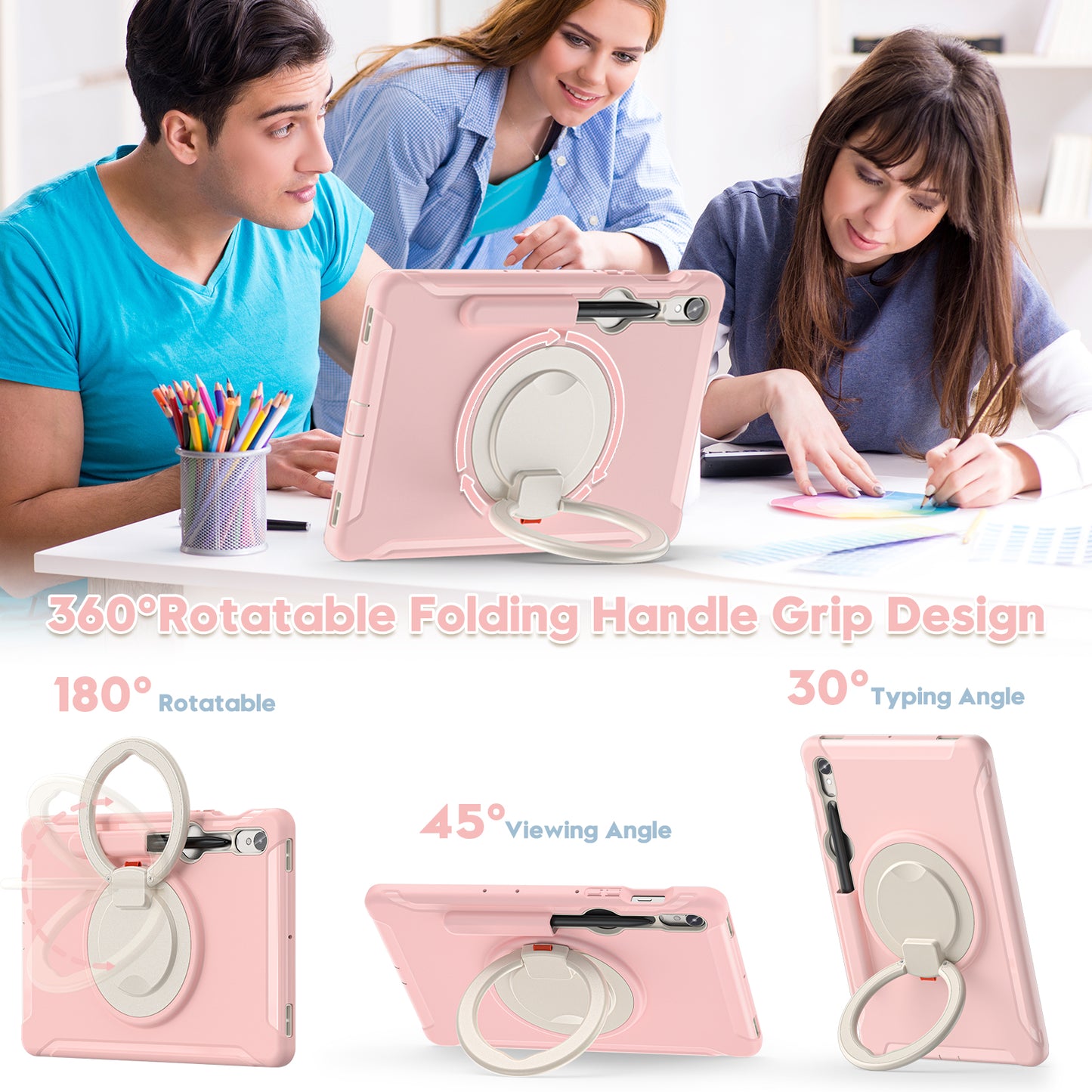 For Samsung Galaxy Tab S9 FE / S7 T870 / S8 X700 / S9 X710 Case Kickstand Tablet Cover with Pen Slot - Cherry Blossoms Pink