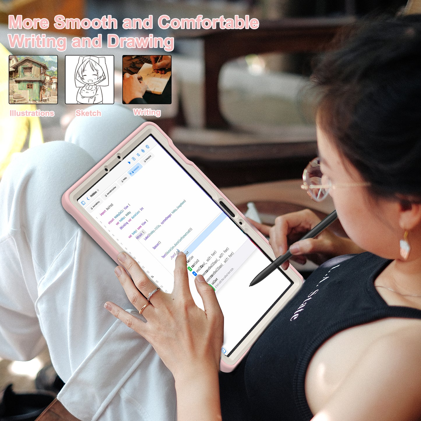 For Samsung Galaxy Tab S9 FE / S7 T870 / S8 X700 / S9 X710 Case Kickstand Tablet Cover with Pen Slot - Cherry Blossoms Pink