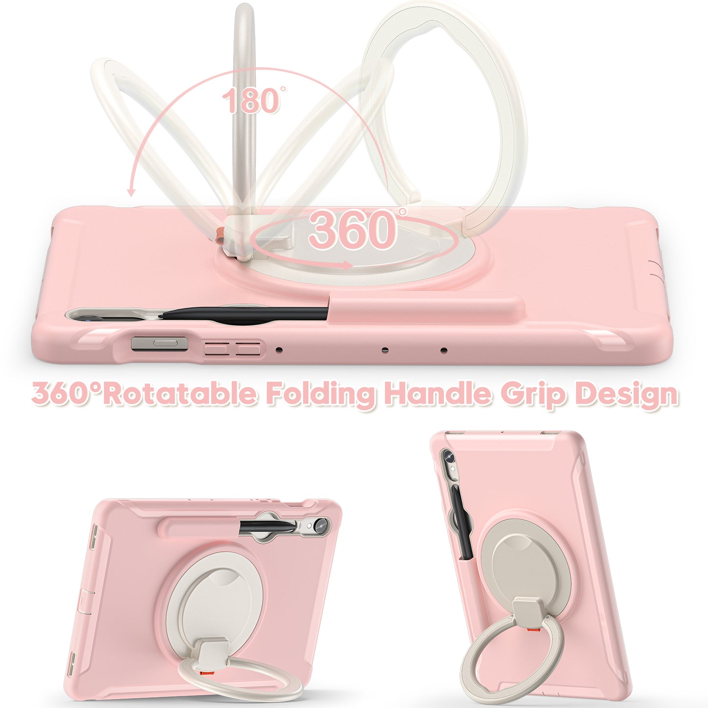 For Samsung Galaxy Tab S9 FE / S7 T870 / S8 X700 / S9 X710 Case Kickstand Tablet Cover with Pen Slot - Cherry Blossoms Pink