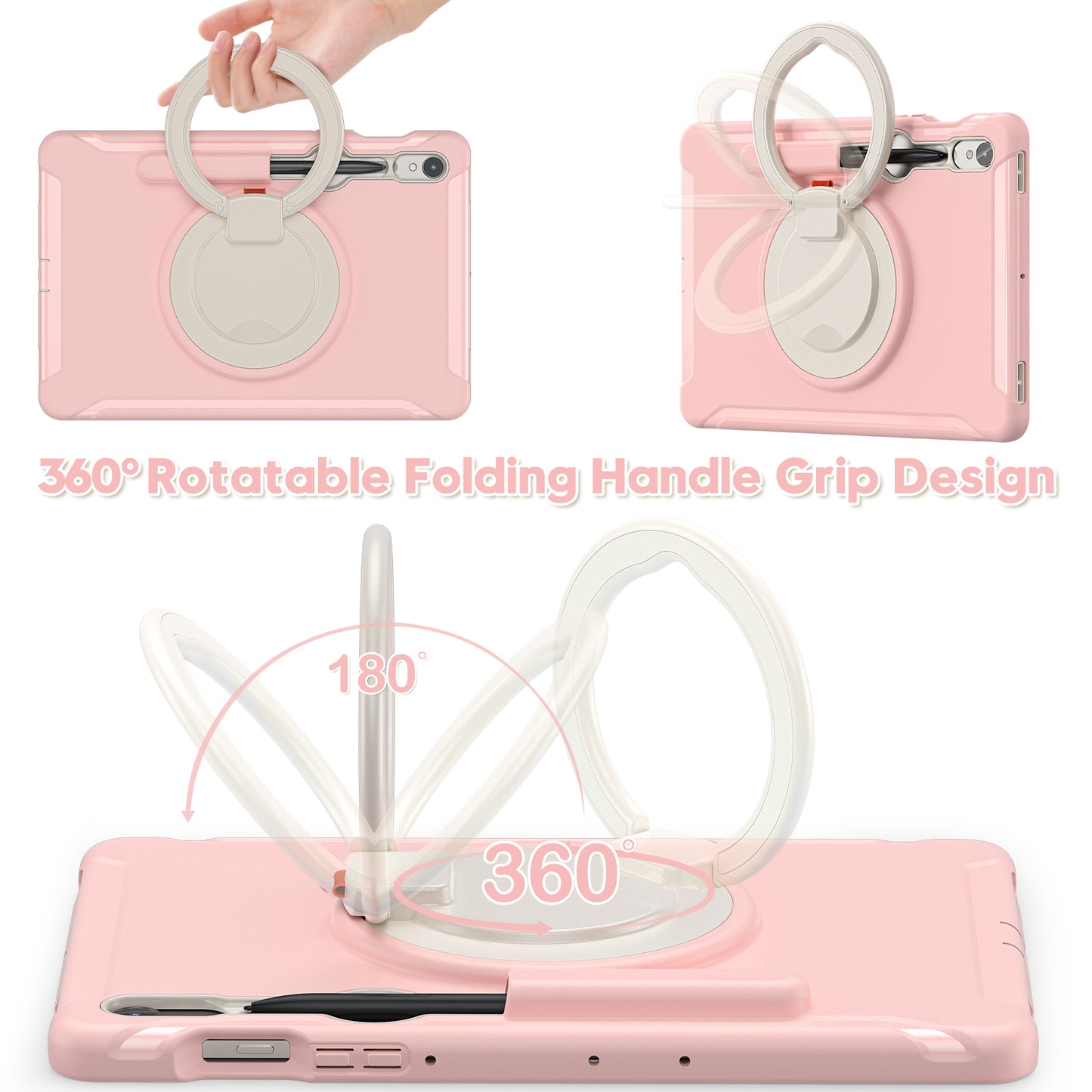 For Samsung Galaxy Tab S9 FE / S7 T870 / S8 X700 / S9 X710 Case Kickstand Tablet Cover with Pen Slot - Cherry Blossoms Pink