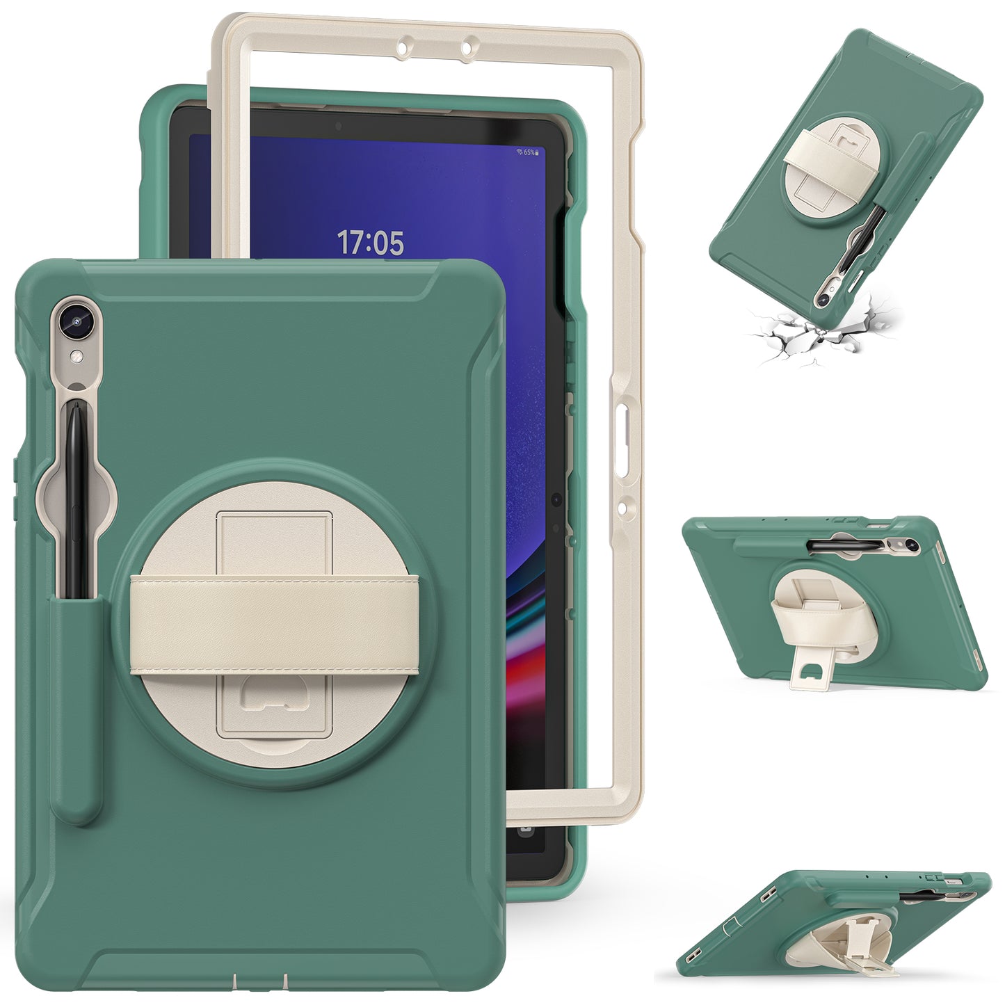 For Samsung Galaxy Tab S9 FE / S7 T870 / S8 X700 / S9 X710 Case PC+TPU Kickstand Tablet Cover with Pen Slot - Emerald Green