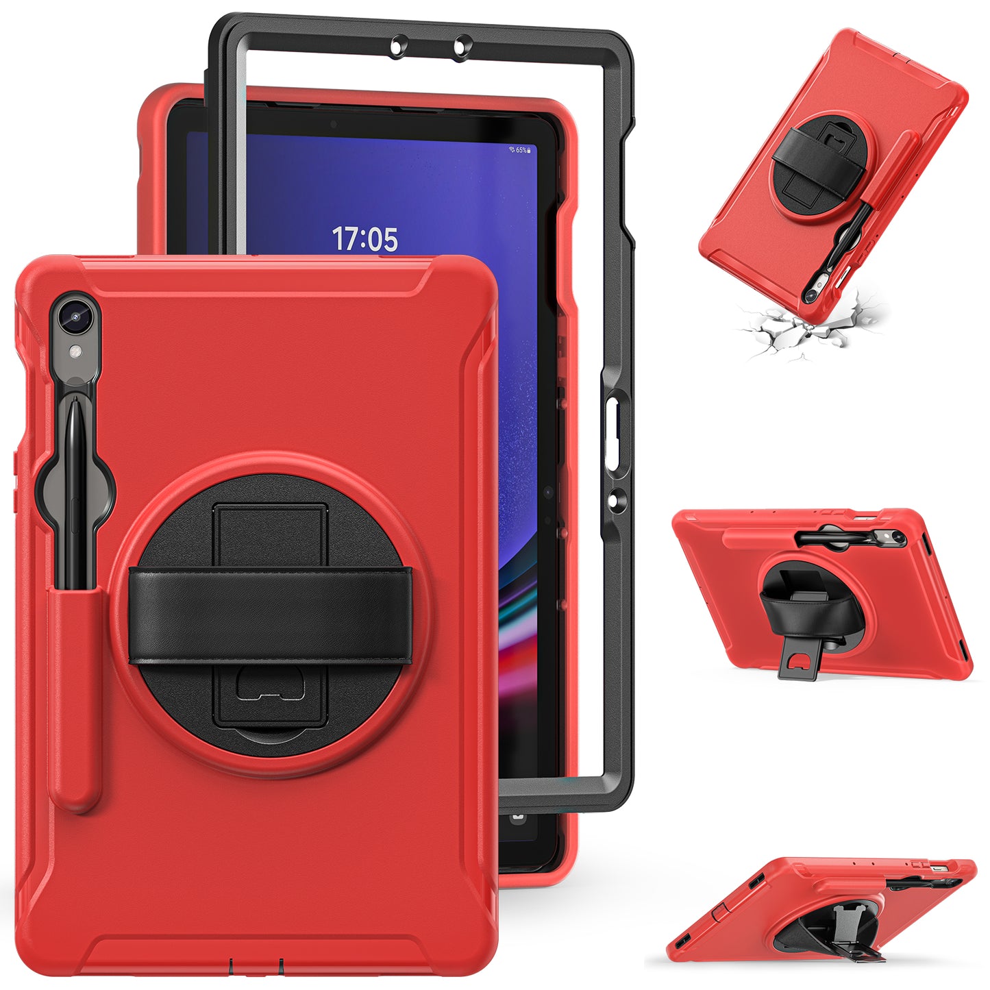 For Samsung Galaxy Tab S9 FE / S7 T870 / S8 X700 / S9 X710 Case PC+TPU Kickstand Tablet Cover with Pen Slot - Red