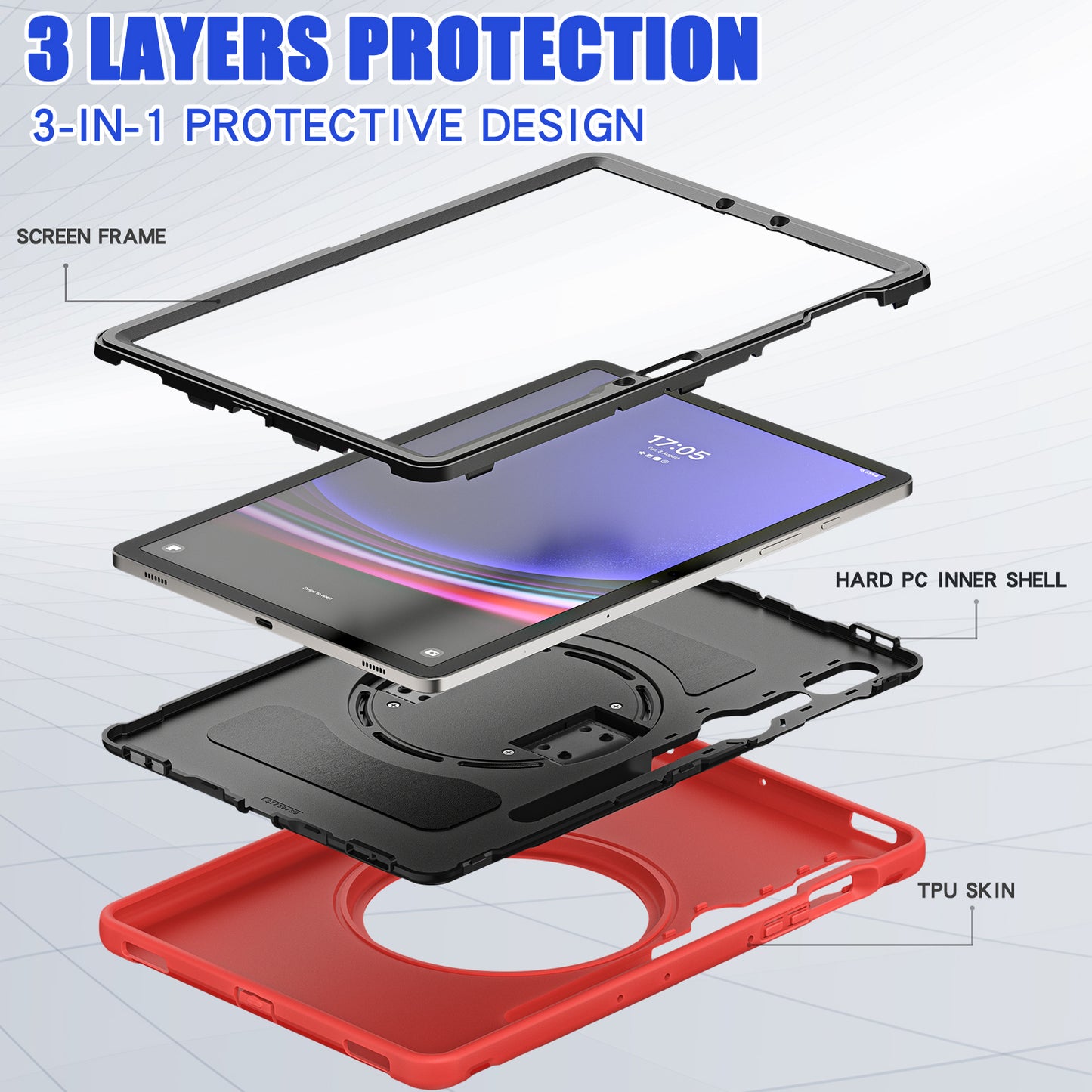 For Samsung Galaxy Tab S9 FE / S7 T870 / S8 X700 / S9 X710 Case PC+TPU Kickstand Tablet Cover with Pen Slot - Red