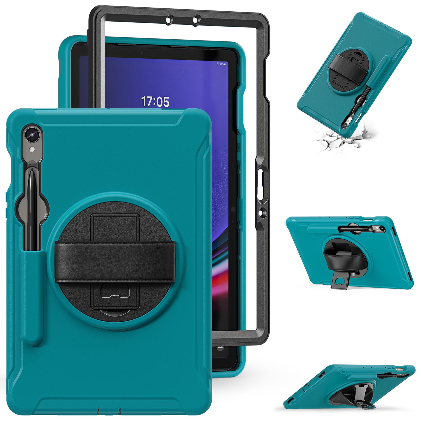 For Samsung Galaxy Tab S9 FE / S7 T870 / S8 X700 / S9 X710 Case PC+TPU Kickstand Tablet Cover with Pen Slot - Blue