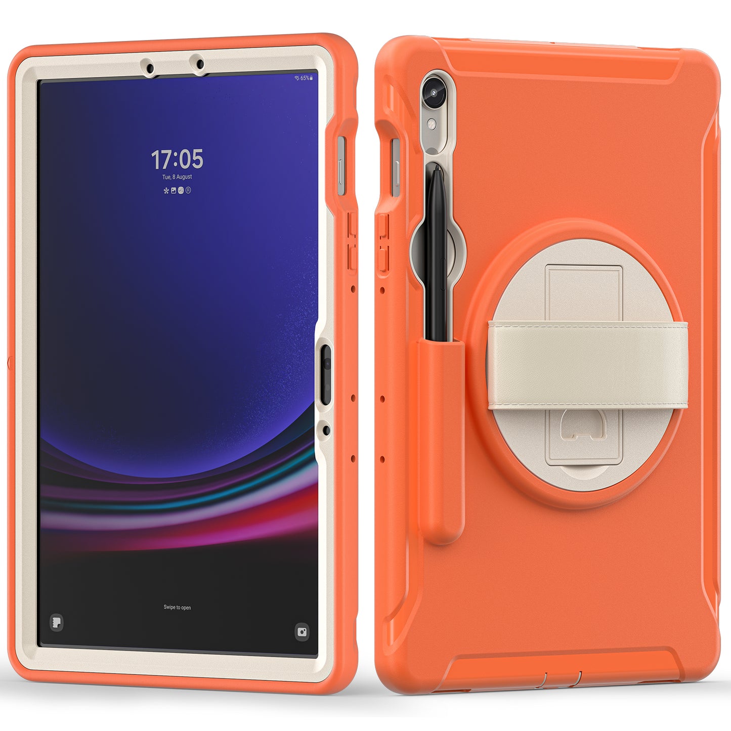 For Samsung Galaxy Tab S9 FE / S7 T870 / S8 X700 / S9 X710 Case PC+TPU Kickstand Tablet Cover with Pen Slot - Coral Orange