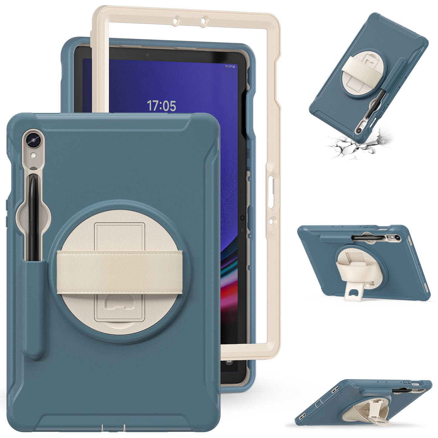 For Samsung Galaxy Tab S9 FE / S7 T870 / S8 X700 / S9 X710 Case PC+TPU Kickstand Tablet Cover with Pen Slot - Cornflower Blue