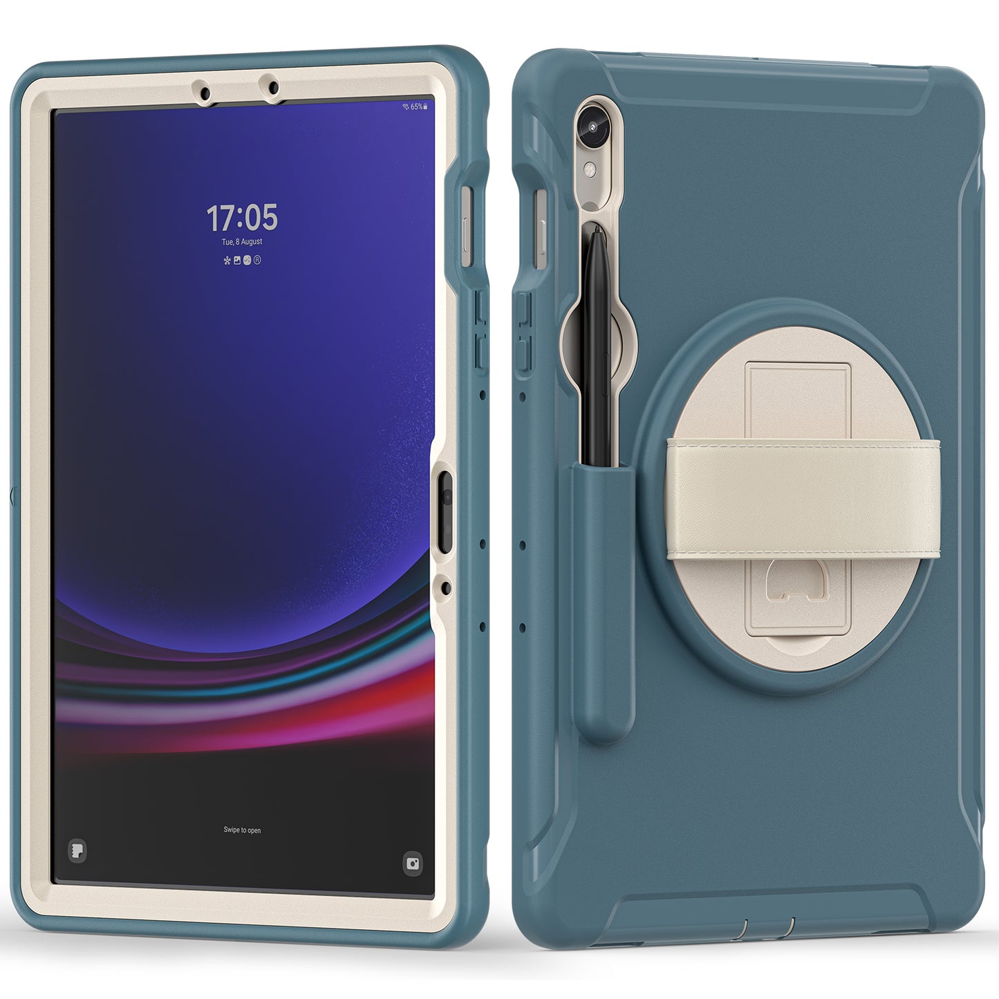 For Samsung Galaxy Tab S9 FE / S7 T870 / S8 X700 / S9 X710 Case PC+TPU Kickstand Tablet Cover with Pen Slot - Cornflower Blue